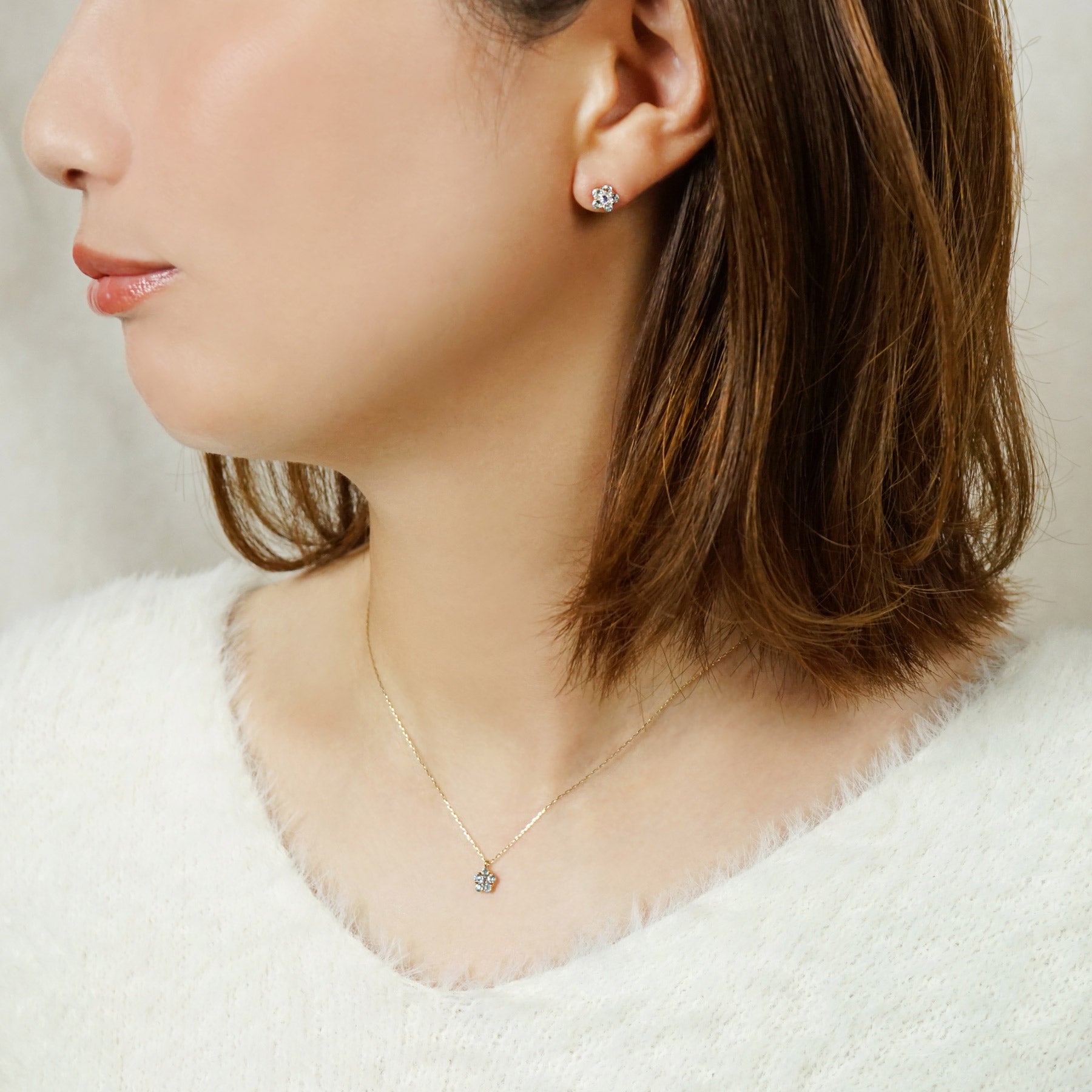 10K Blue Topaz Necklace [Pansy] (Yellow Gold) - Model Image