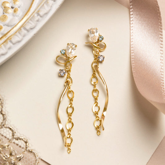 18K/10K Topaz 2Way Earrings [Blue Danube] (Yellow Gold) - Product Image