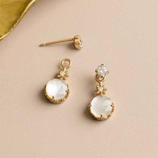 18K/10K White Shell Multi-Way Earrings [Edelweiss] (Yellow Gold) - Product Image