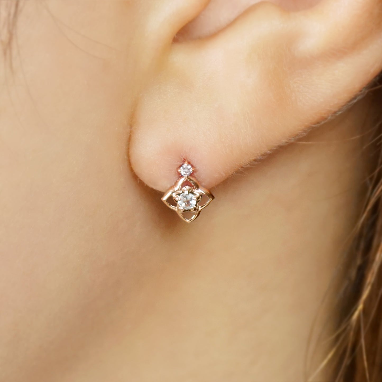 18K/10K Diamond Earrings [Myrtle] (Rose Gold) - Model Image