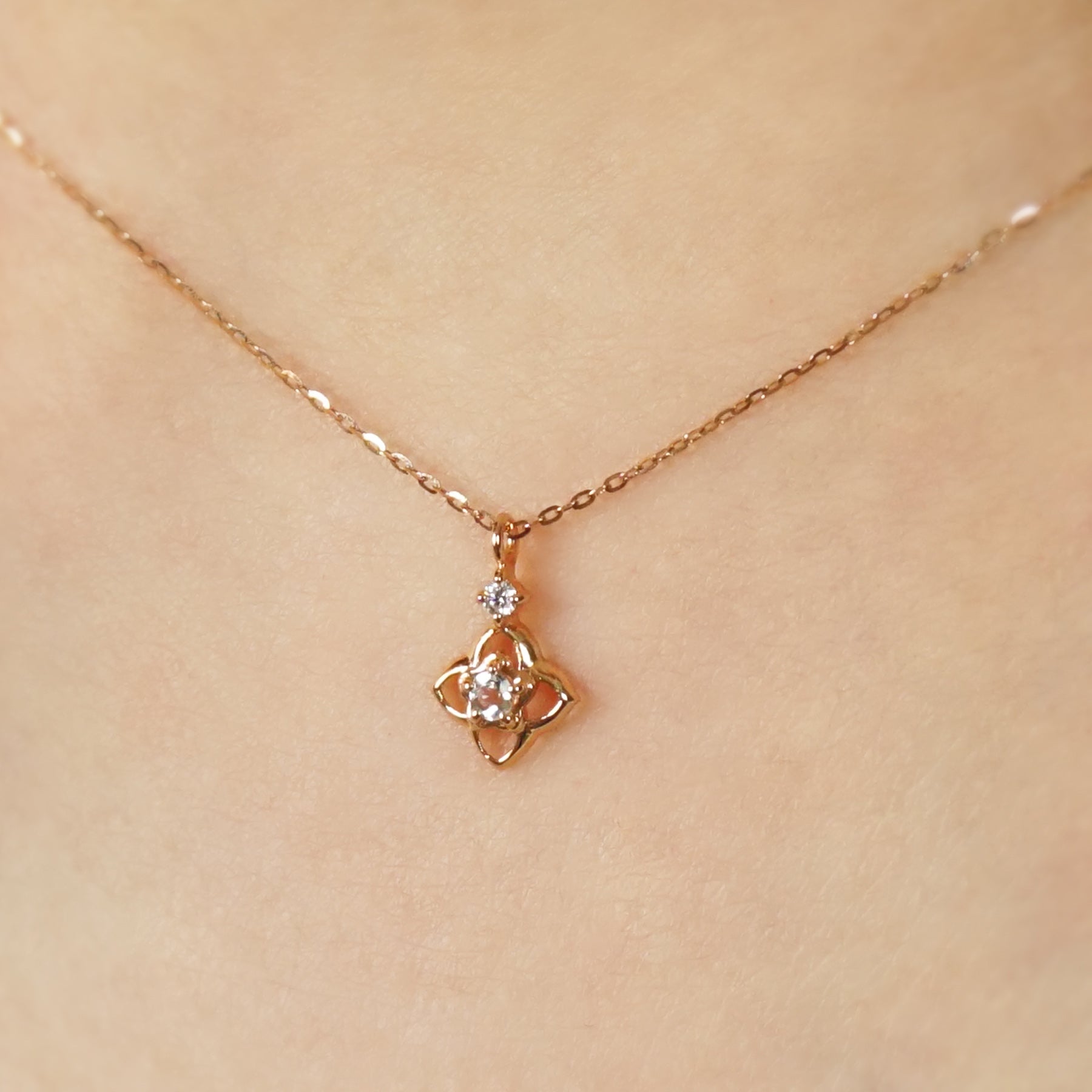 10K Diamond Necklace [Myrtle] (Rose Gold) - Model Image