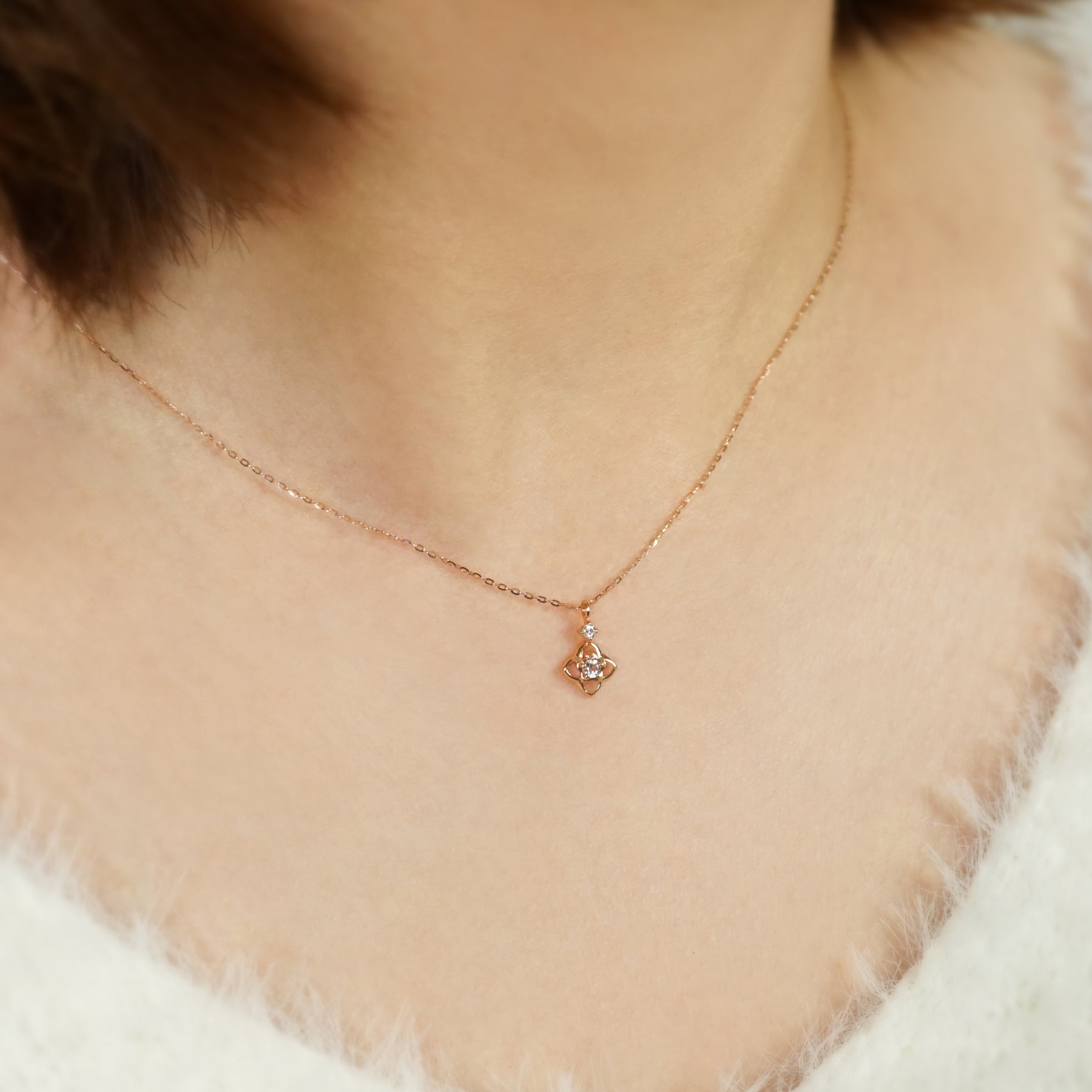 10K Diamond Necklace [Myrtle] (Rose Gold) - Model Image