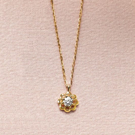 10K Diamond Necklace [Flille Swirl] (Yellow Gold) - Product Image