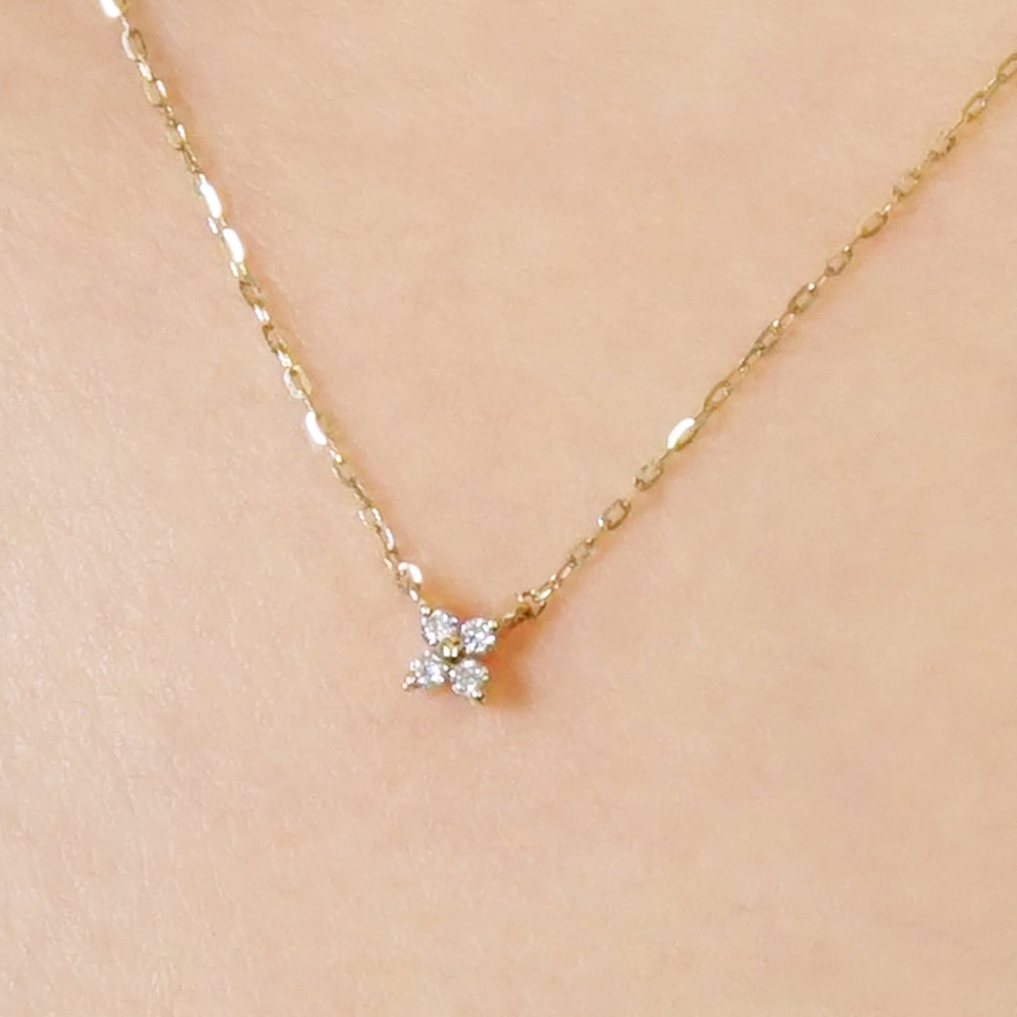 10K Diamond Mini Flower Necklace (Yellow Gold) - Model Image