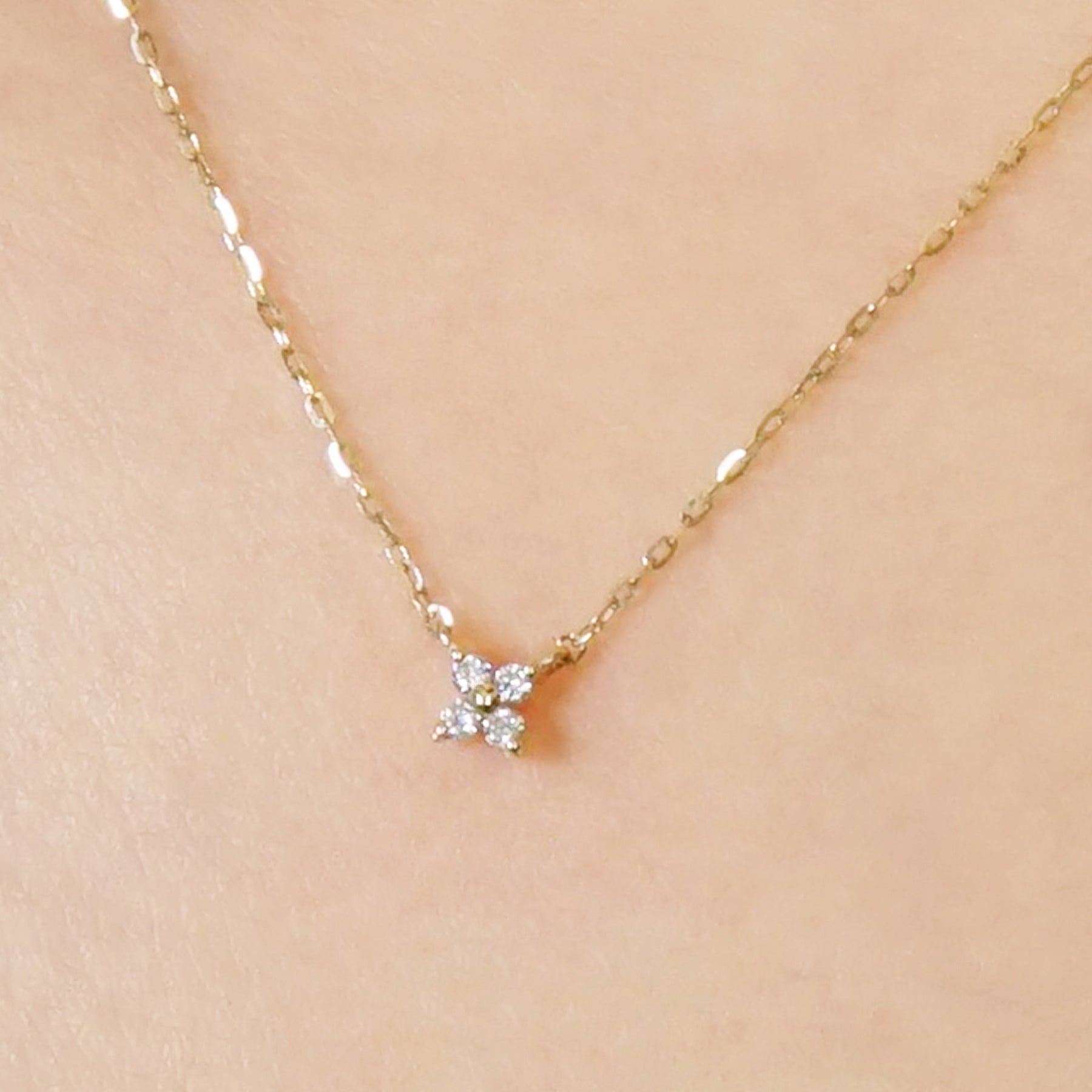 10K Diamond Mini Flower Necklace (Yellow Gold) - Model Image