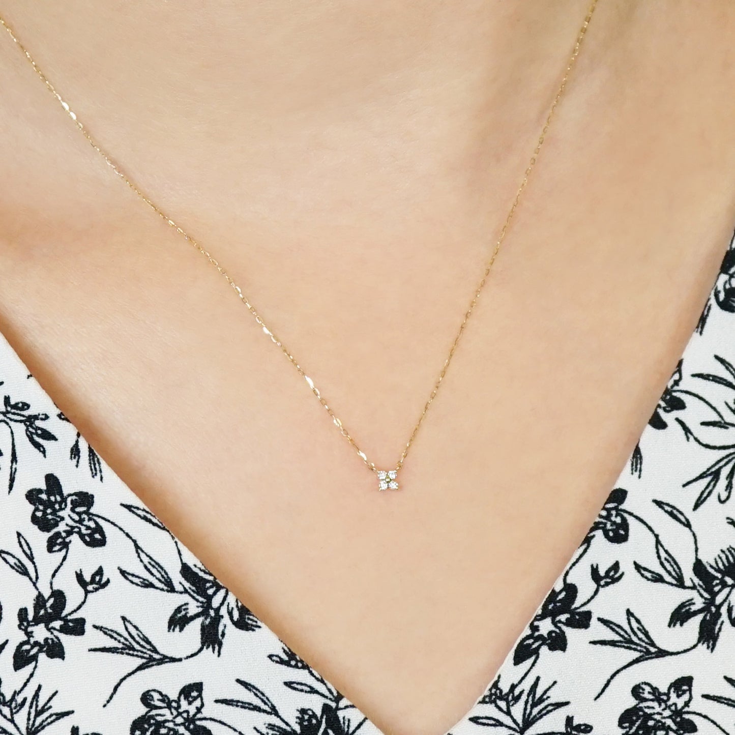 10K Diamond Mini Flower Necklace (Yellow Gold) - Model Image