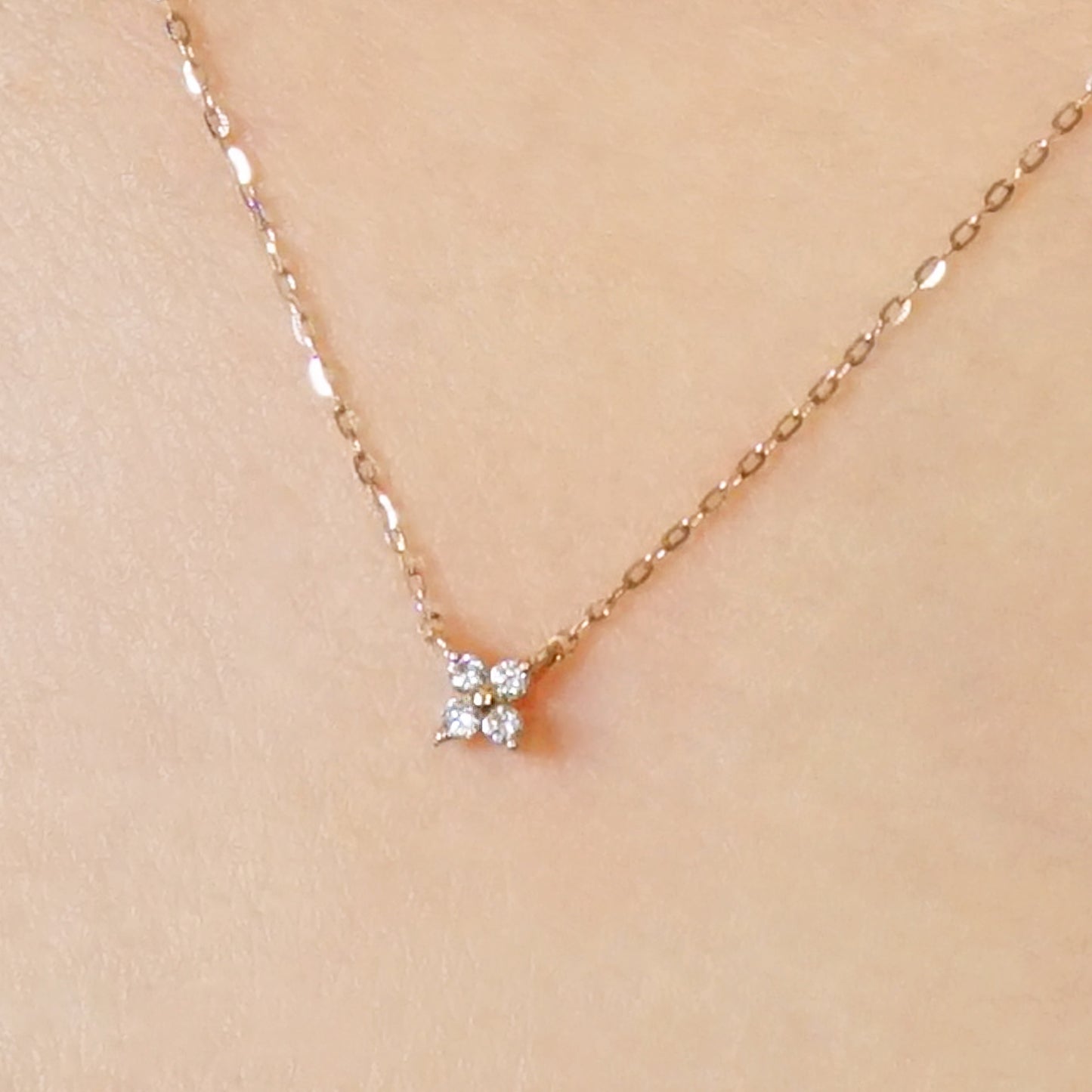 10K Diamond Mini Flower Necklace (Rose Gold) - Model Image