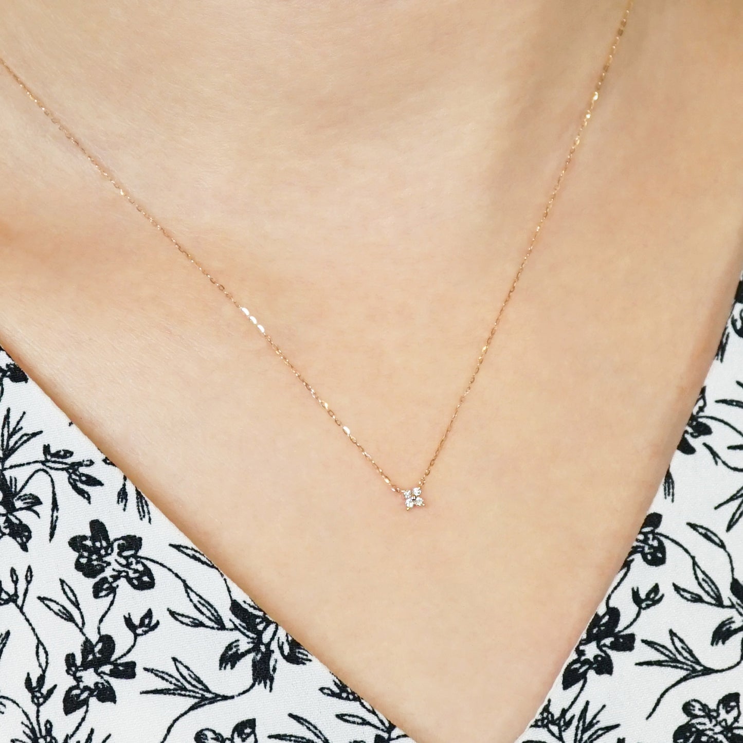 10K Diamond Mini Flower Necklace (Rose Gold) - Model Image