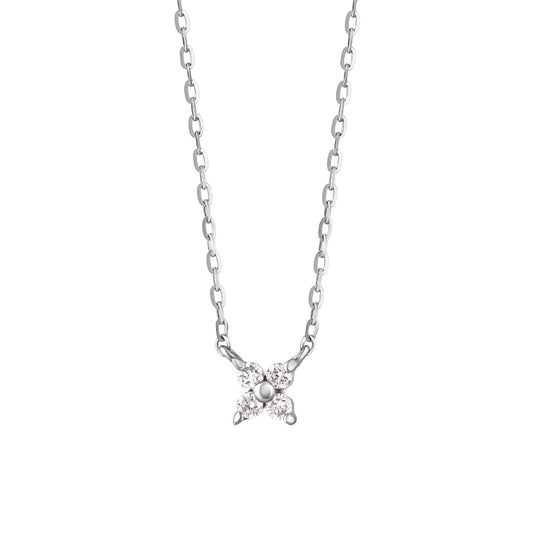 10K Diamond Mini Flower Necklace (White Gold) - Product Image