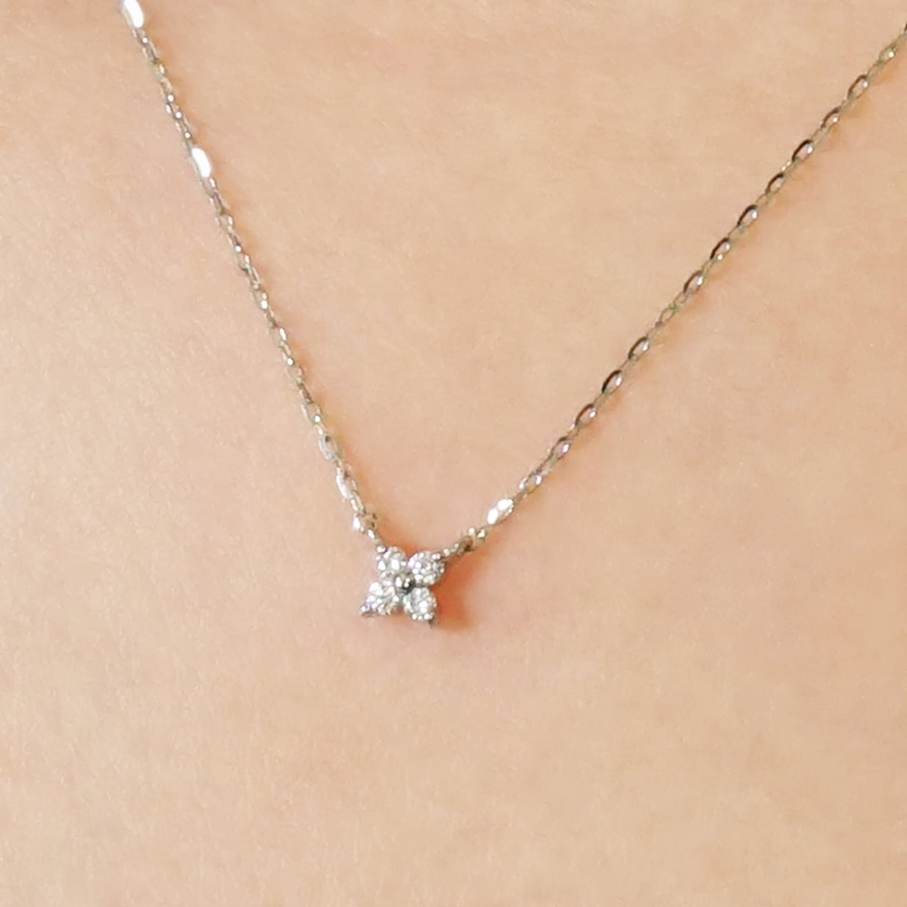 10K Diamond Mini Flower Necklace (White Gold) - Model Image
