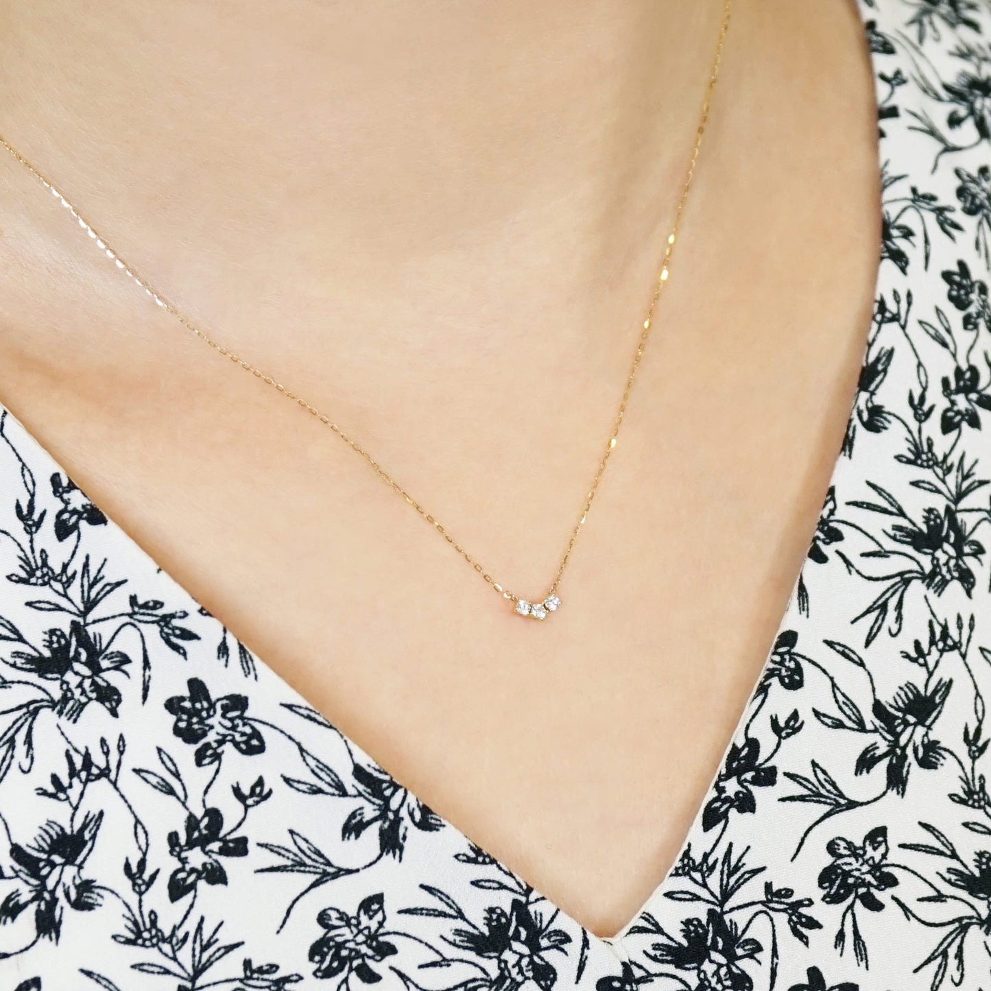 10K Trilogy Diamond Necklace (Yellow Gold) - Model Image