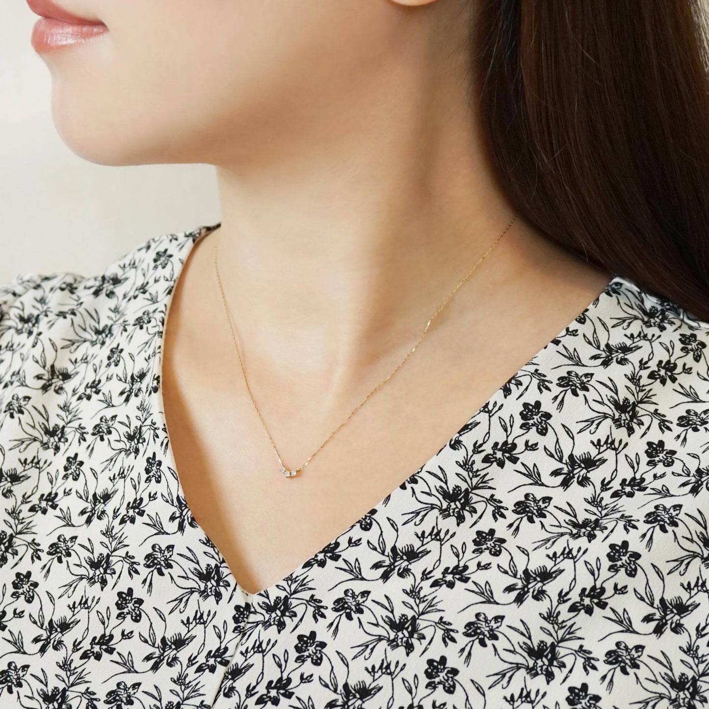 10K Trilogy Diamond Necklace (Yellow Gold) - Model Image