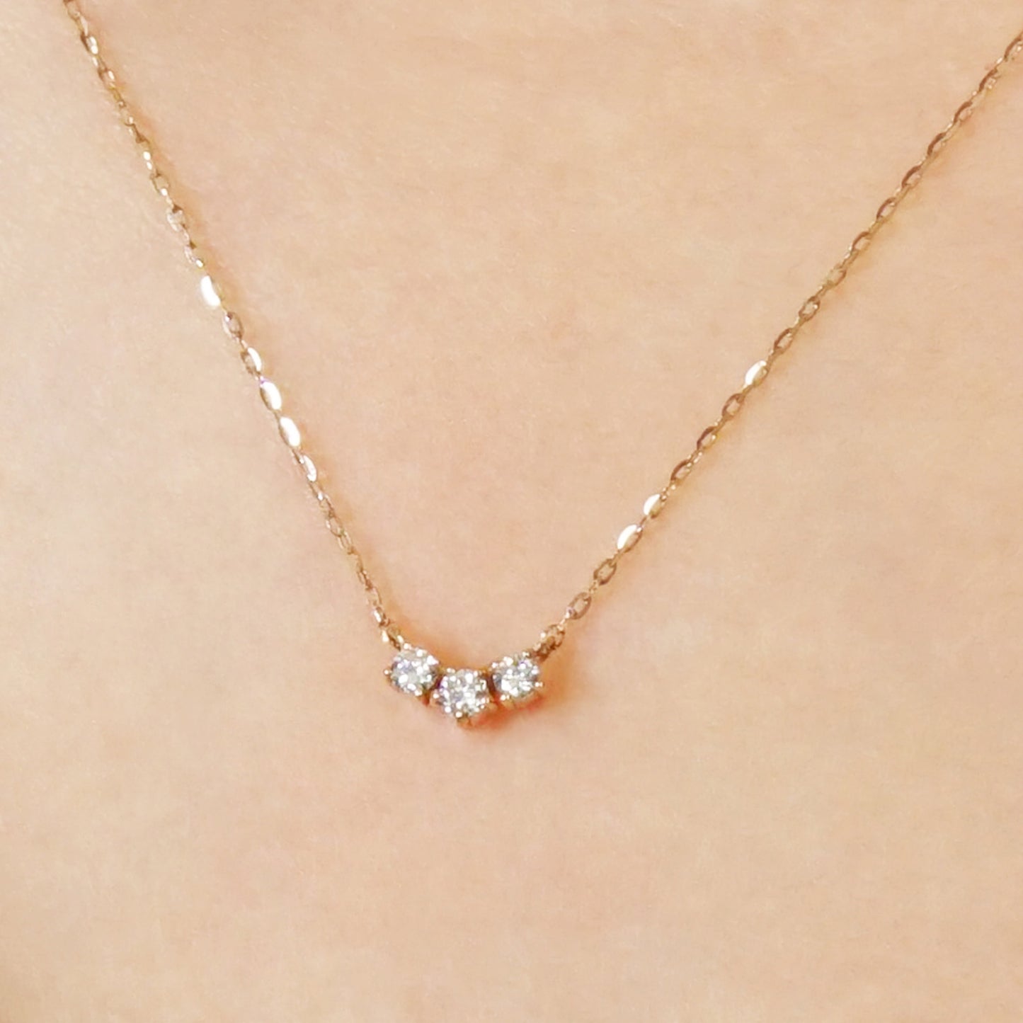 10K Trilogy Diamond Necklace (Rose Gold / Yellow Gold) - Model Image