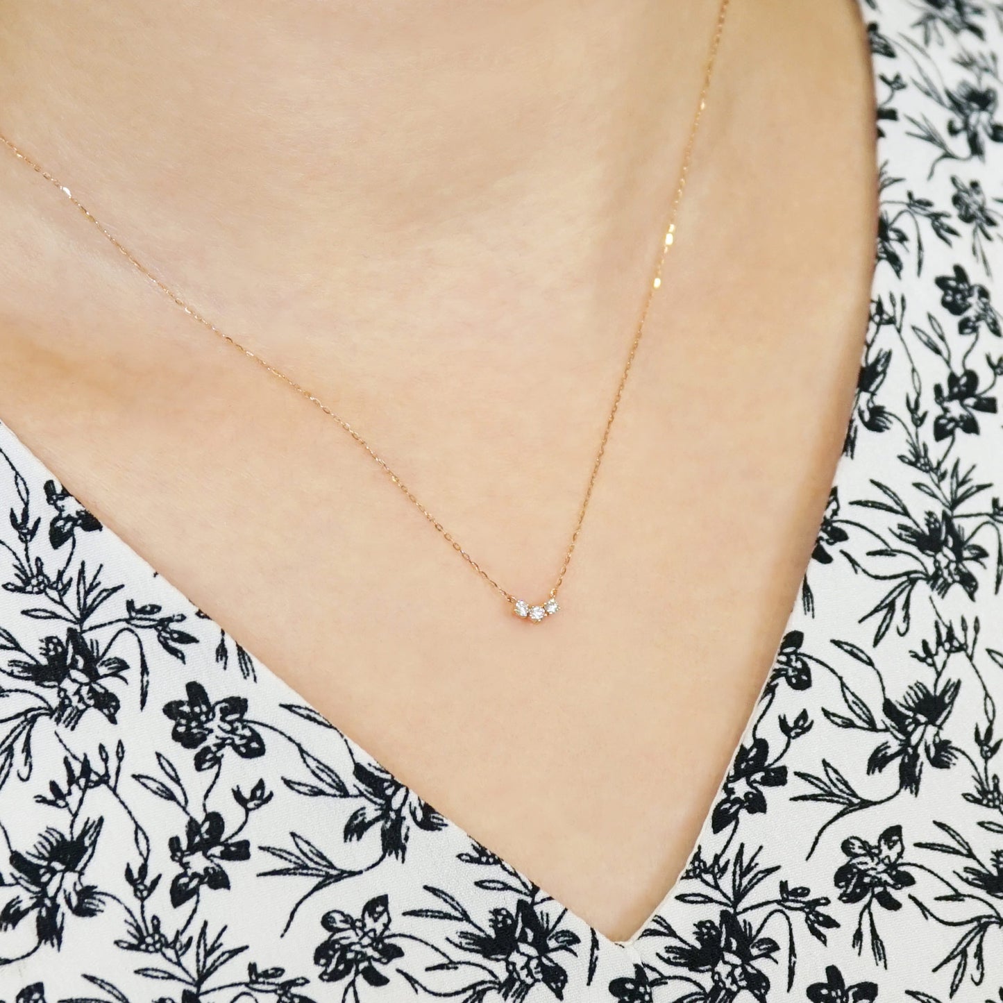 10K Trilogy Diamond Necklace (Rose Gold / Yellow Gold) - Model Image