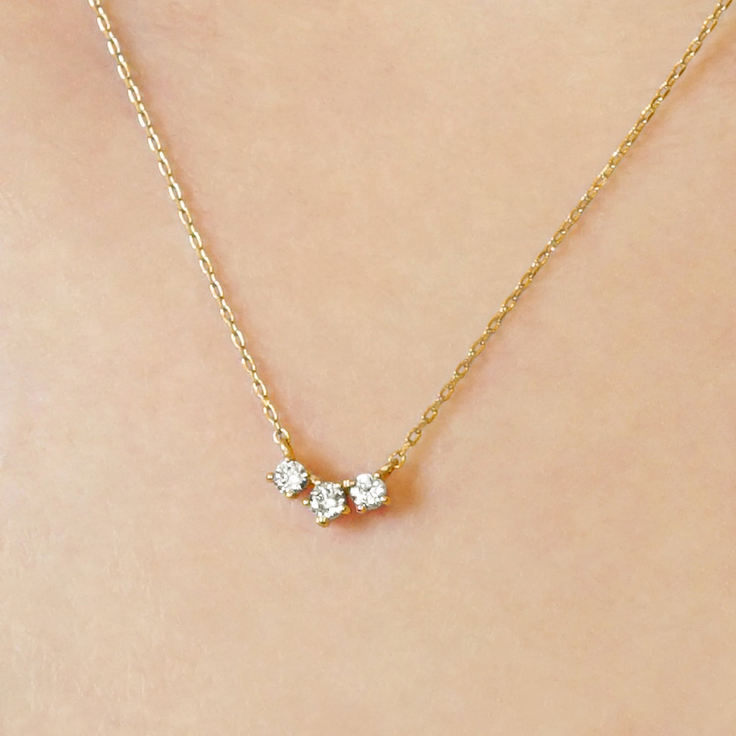 18K Trilogy Diamond Necklace (Yellow Gold) - Model Image