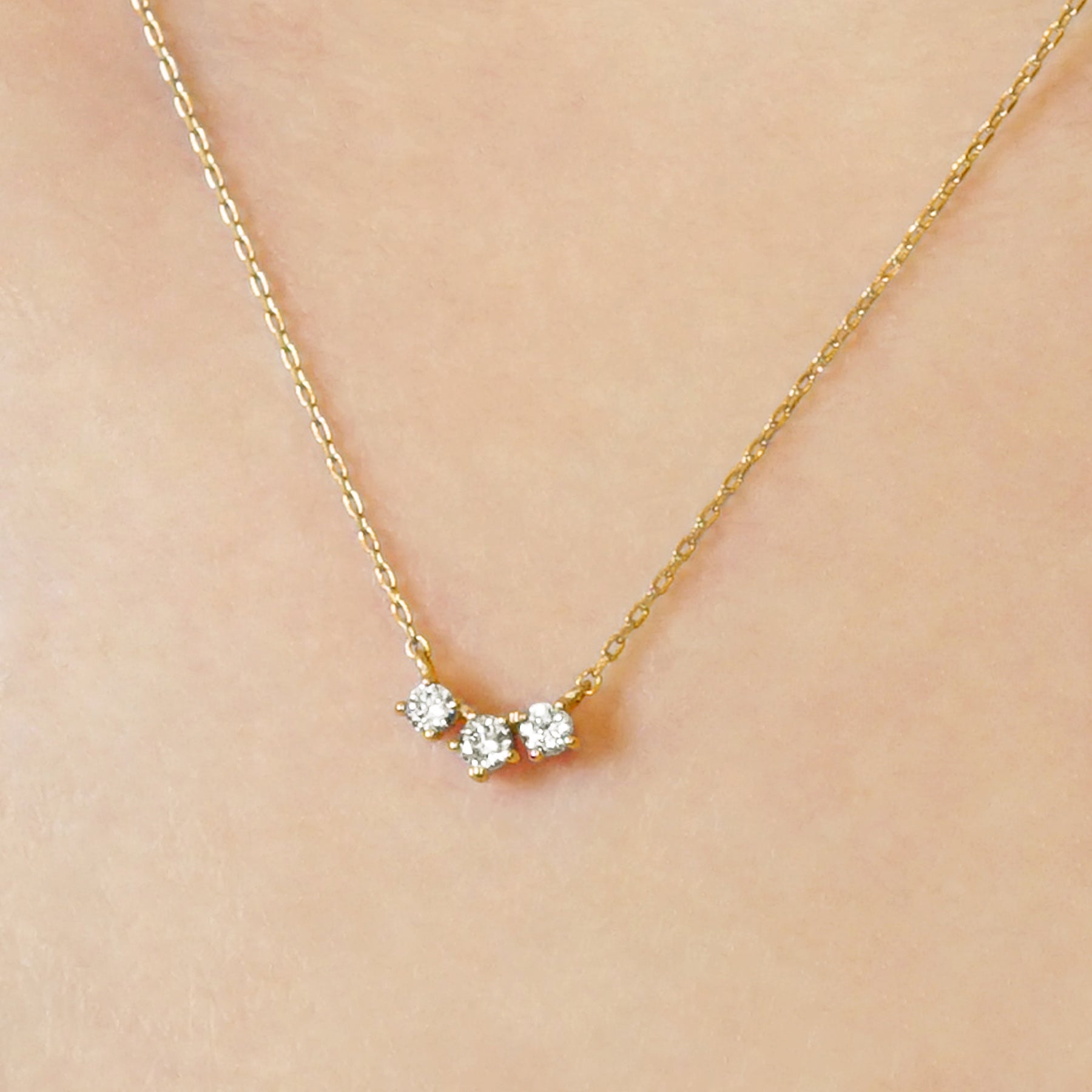 18K Trilogy Diamond Necklace (Yellow Gold) - Model Image