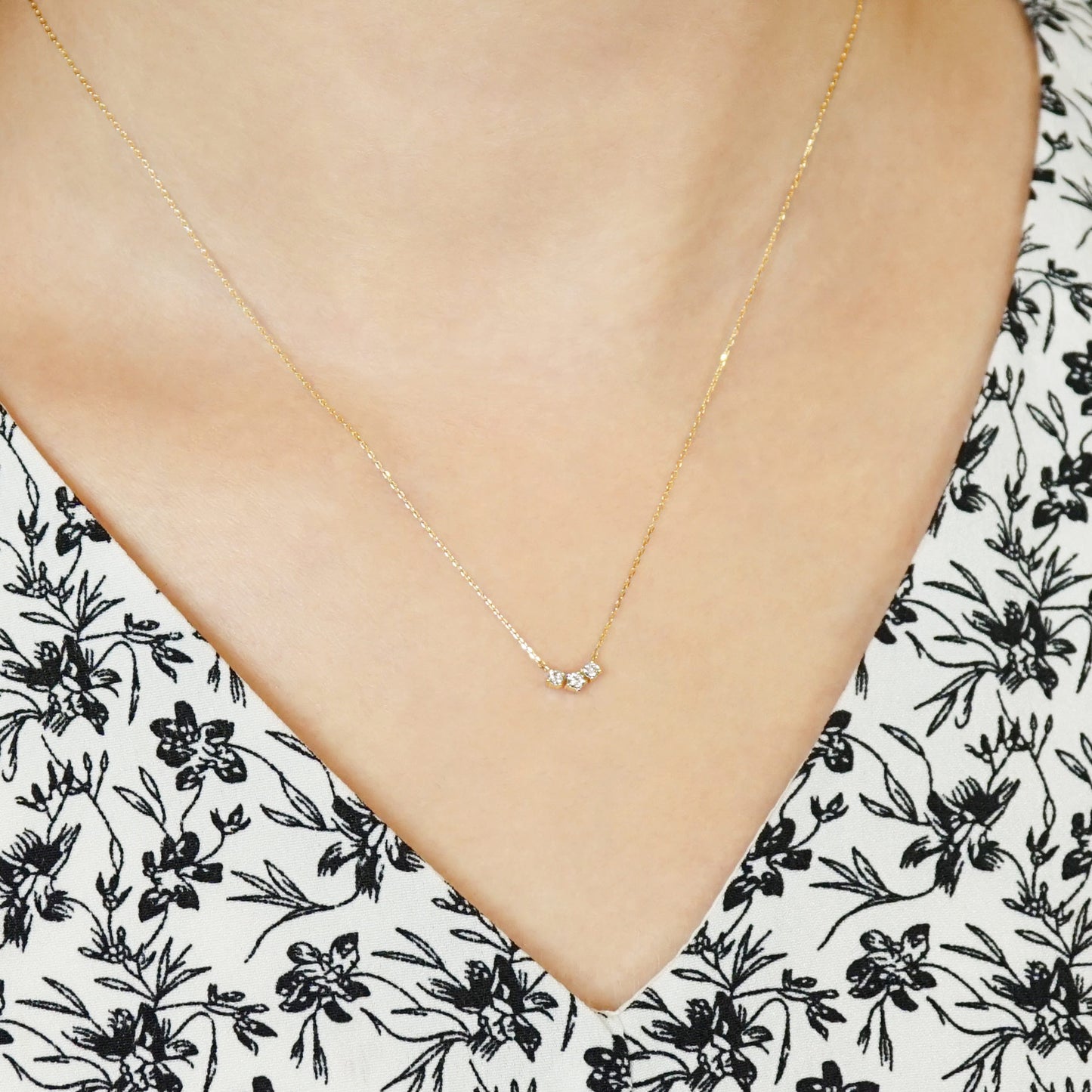 18K Trilogy Diamond Necklace (Yellow Gold) - Model Image