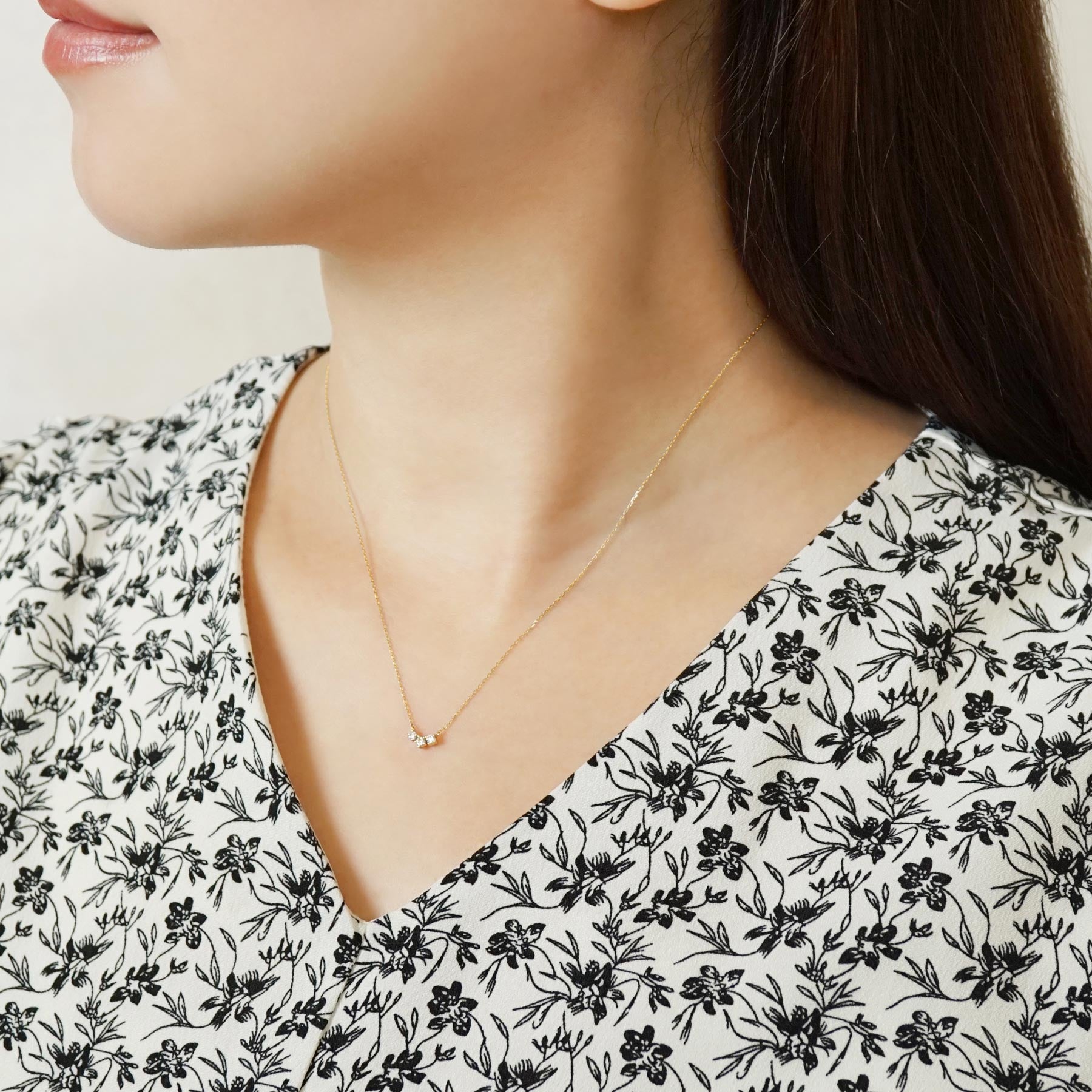 18K Trilogy Diamond Necklace (Yellow Gold) - Model Image