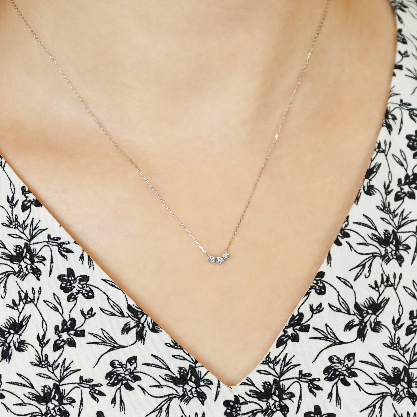 Platinum Trilogy Ice Blue Diamond Necklace - Model Image