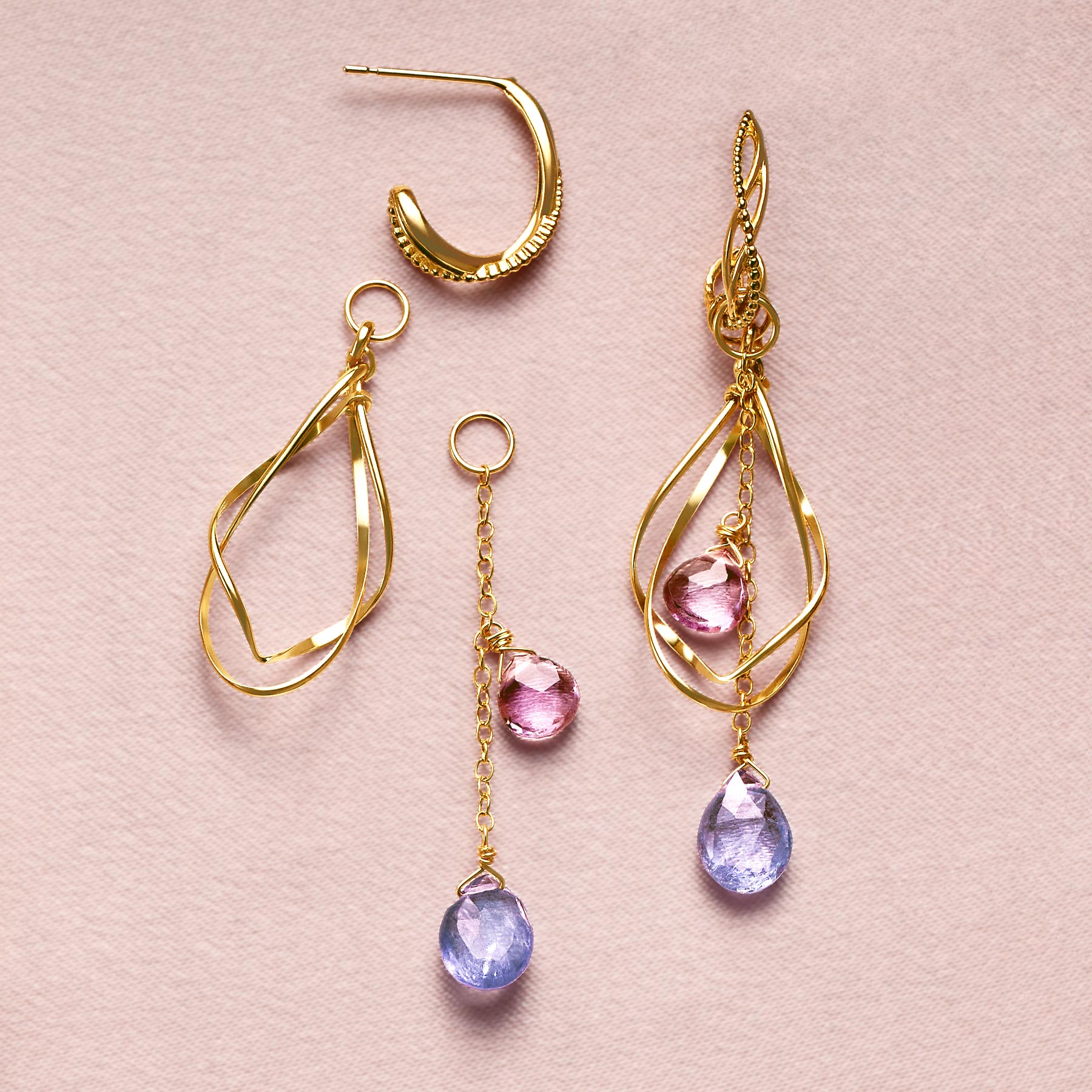 [Palette] 925 Sterling Silver / 10K / Gold Filled Tanzanite Charm Set Earrings [Dance] - Product Image