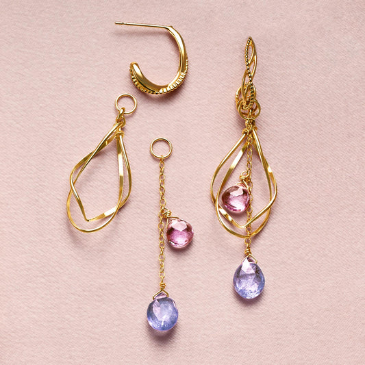 [Palette] 925 Sterling Silver / 10K / Gold Filled Tanzanite Charm Set Earrings [Dance] - Product Image