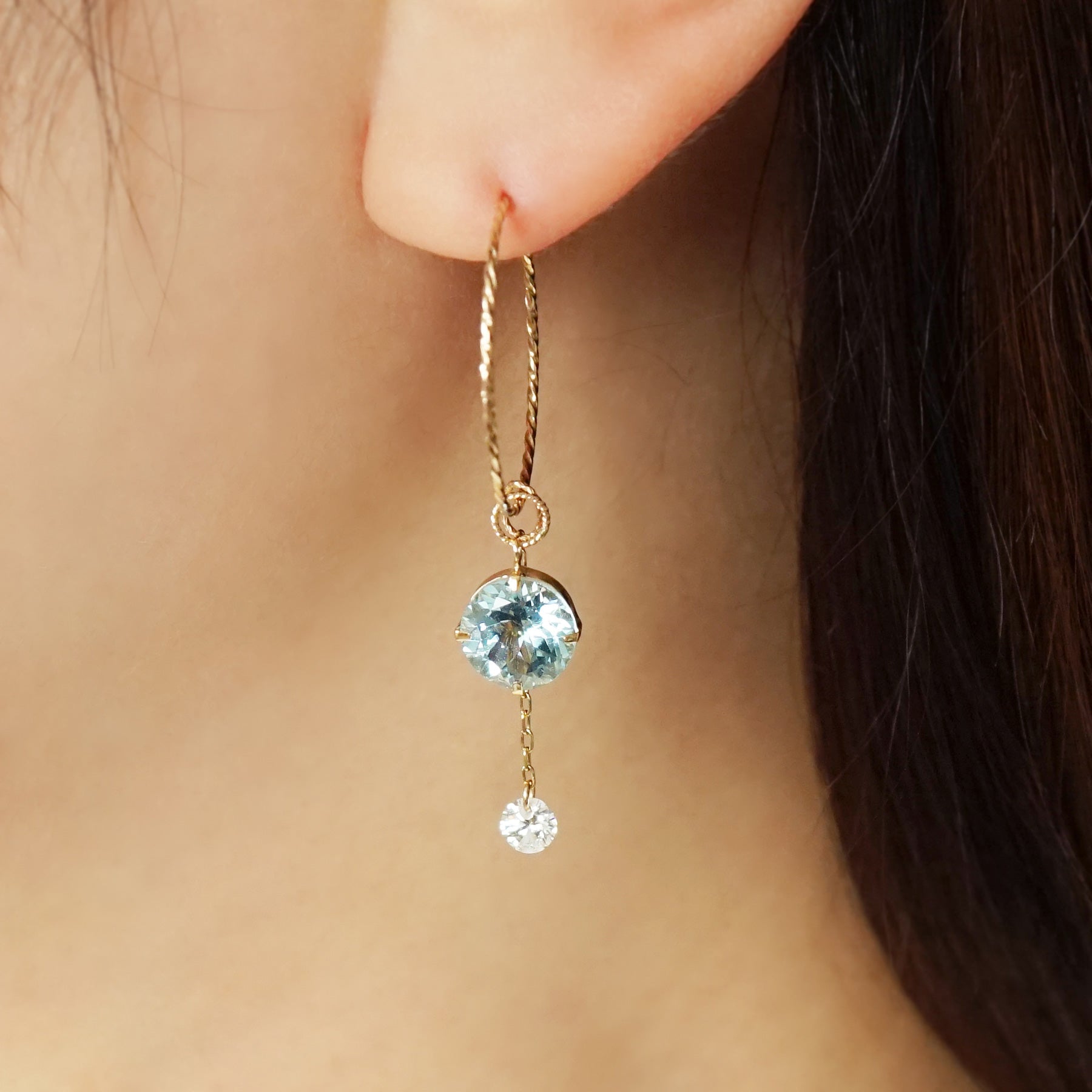 [Palette] 10K Blue Topaz Charm Set [Airy Tone] (Yellow Gold) - Model Image