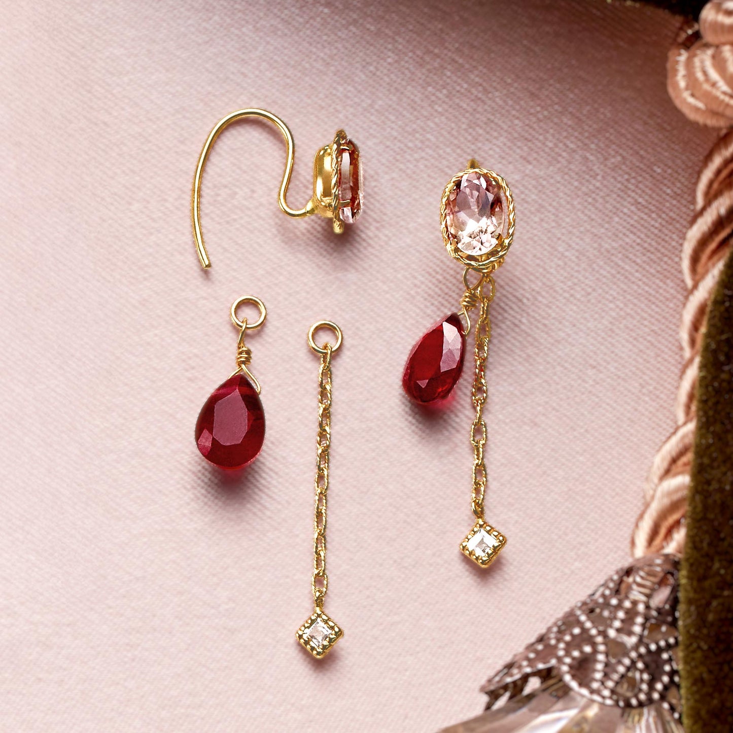 [Palette] 18K/10K Ruby Charm Set Earrings [Twilight] (Yellow Gold) - Product Image