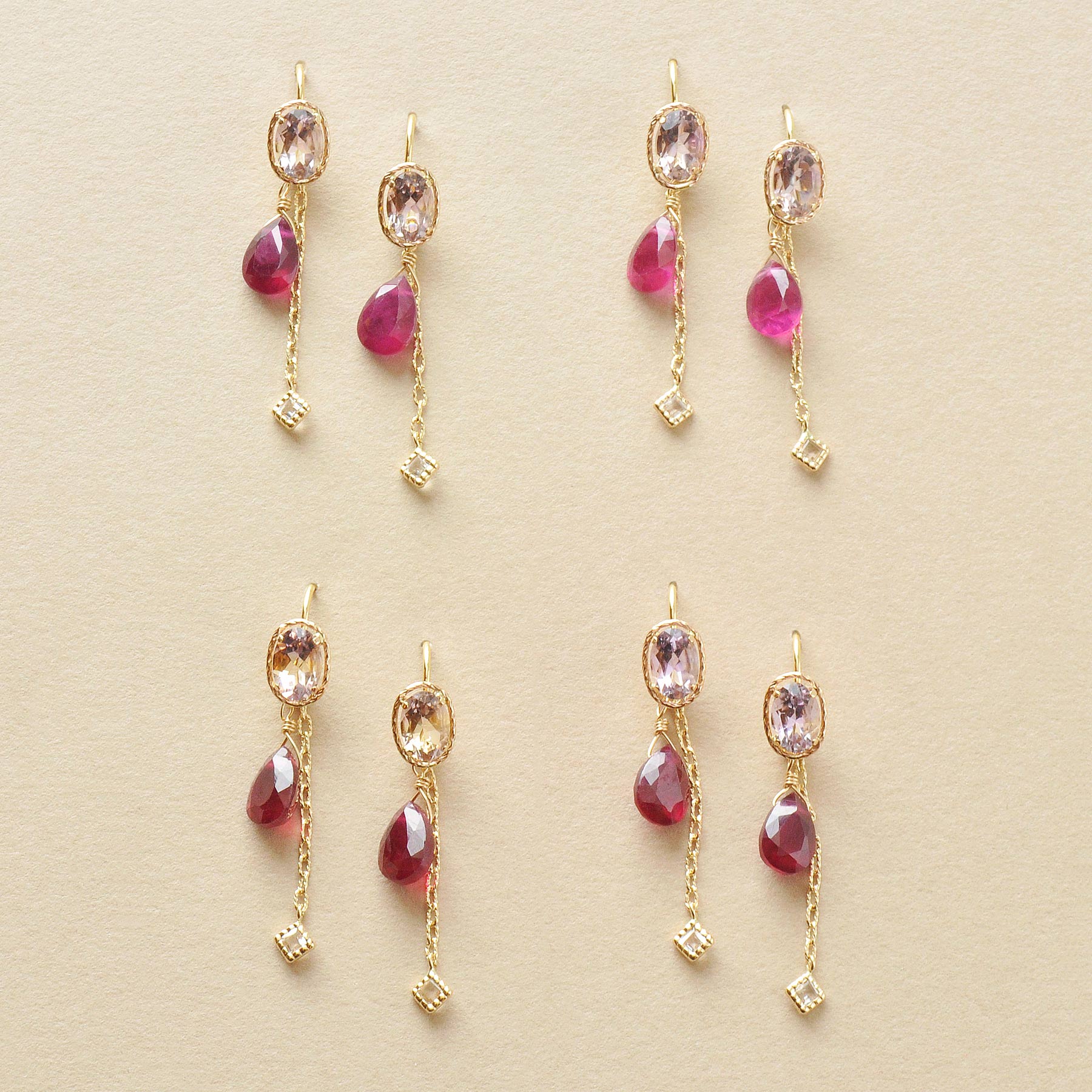 [Palette] 18K/10K Ruby Charm Set Earrings [Twilight] (Yellow Gold) - Product Image