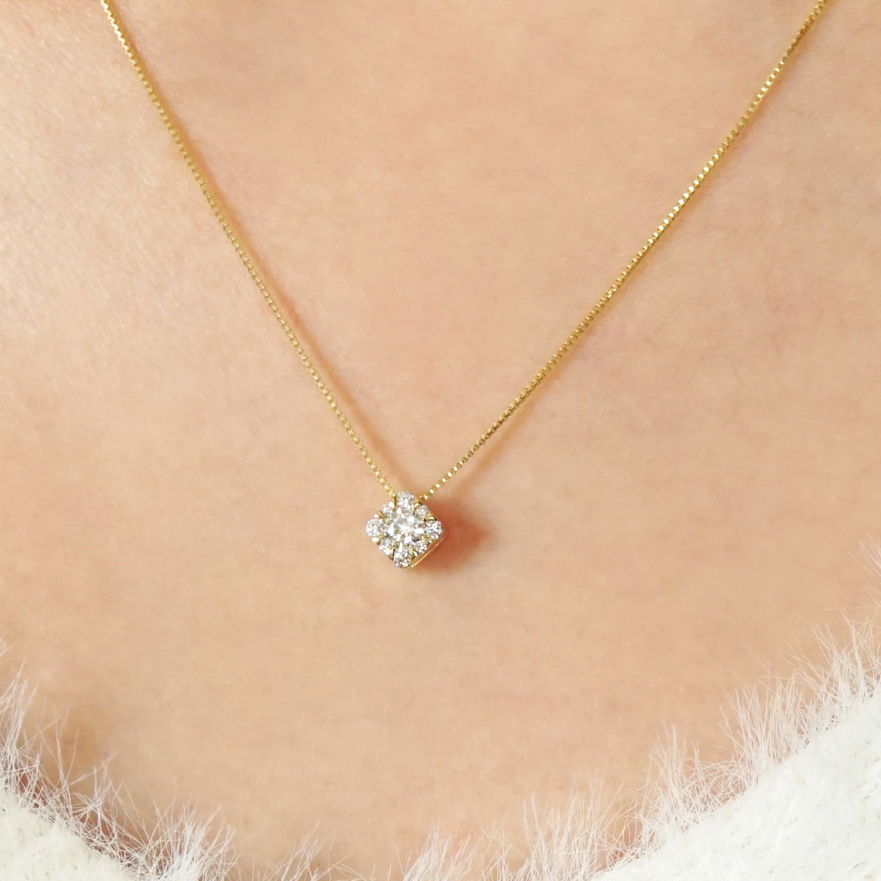 18K Diamond Necklace [Day Moon] (Yellow Gold) - Model Image