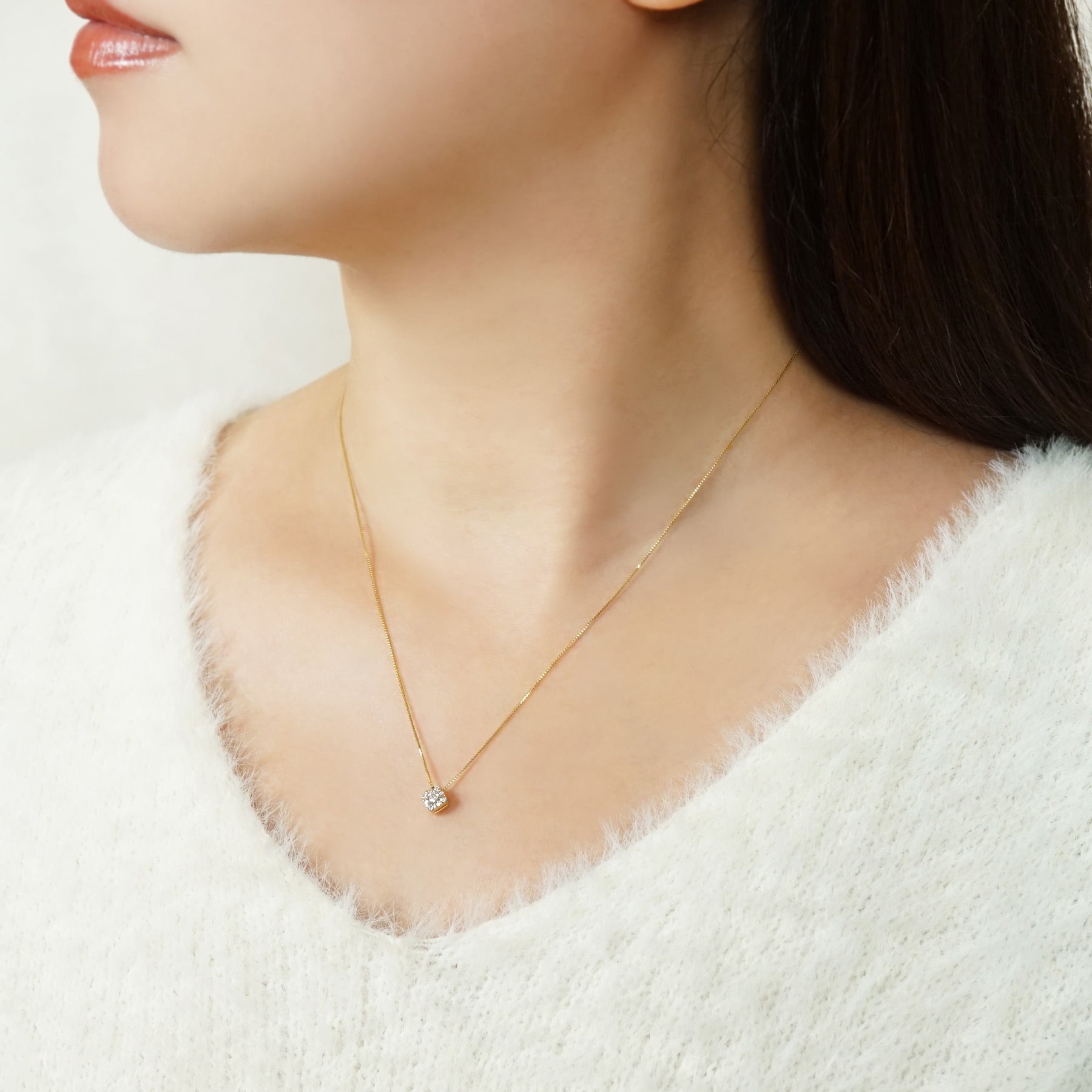 18K Diamond Necklace [Day Moon] (Yellow Gold) - Model Image