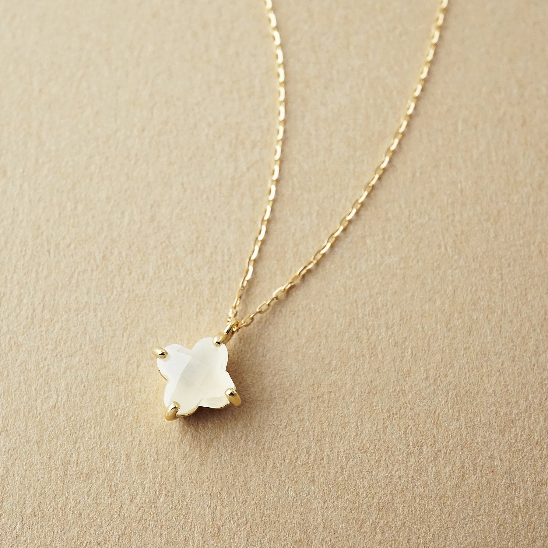 10K Moonstone Lily Necklace (Yellow Gold) - Product Image