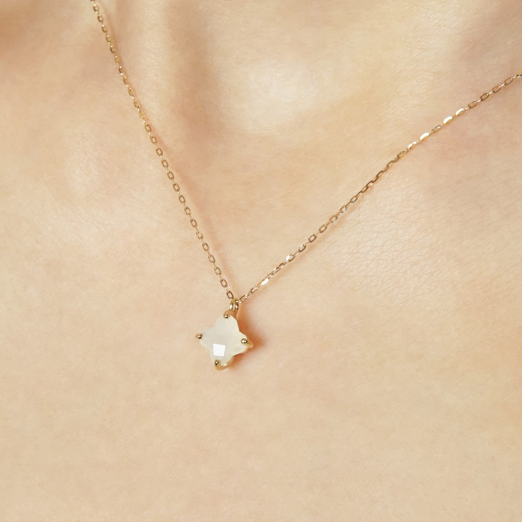 10K Moonstone Lily Necklace (Yellow Gold) - Model Image