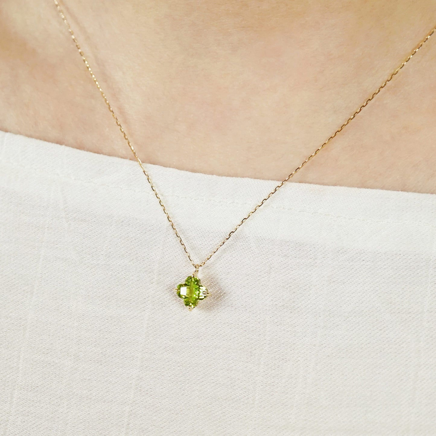 10K Peridot Lily Necklace (Yellow Gold) - Model Image