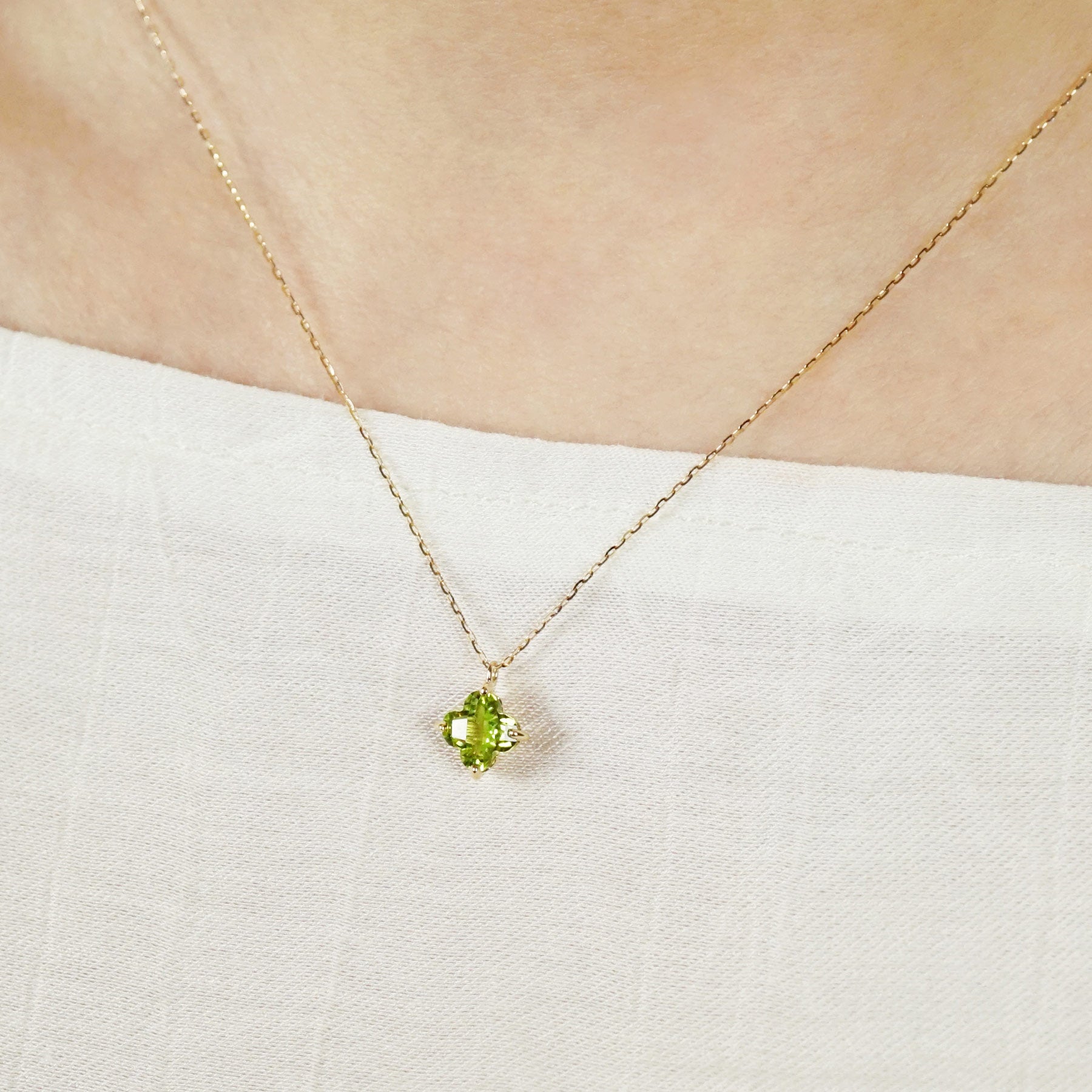 10K Peridot Lily Necklace (Yellow Gold) - Model Image