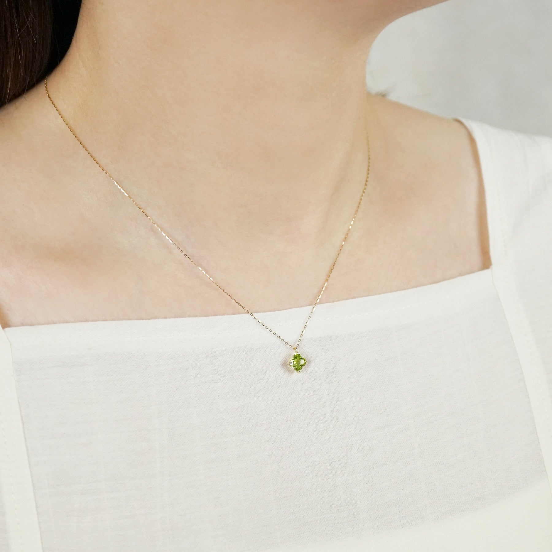 10K Peridot Lily Necklace (Yellow Gold) - Model Image