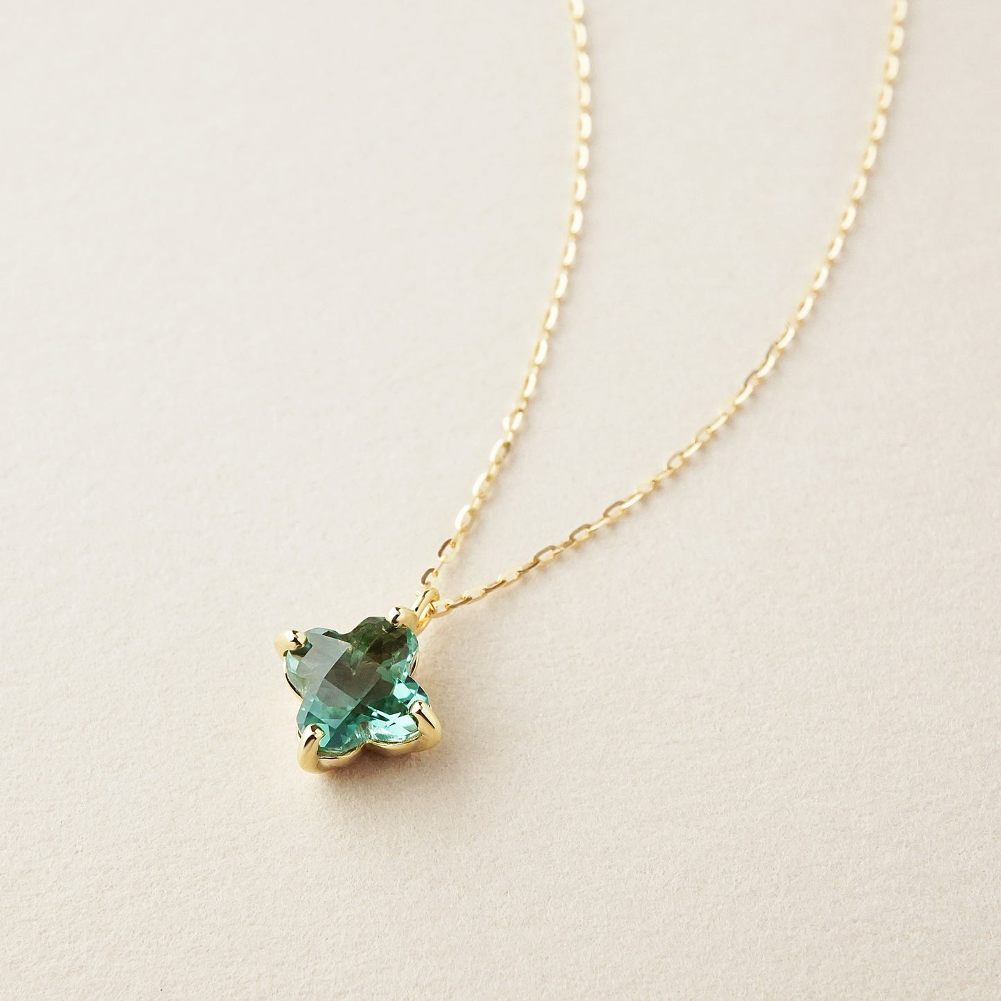10K Green Quartz Lily Necklace (Yellow Gold) - Product Image