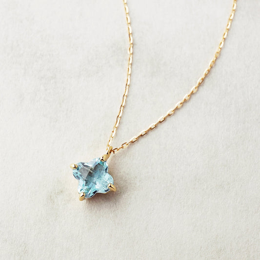 10K Blue Topaz Lily Necklace (Yellow Gold) - Product Image