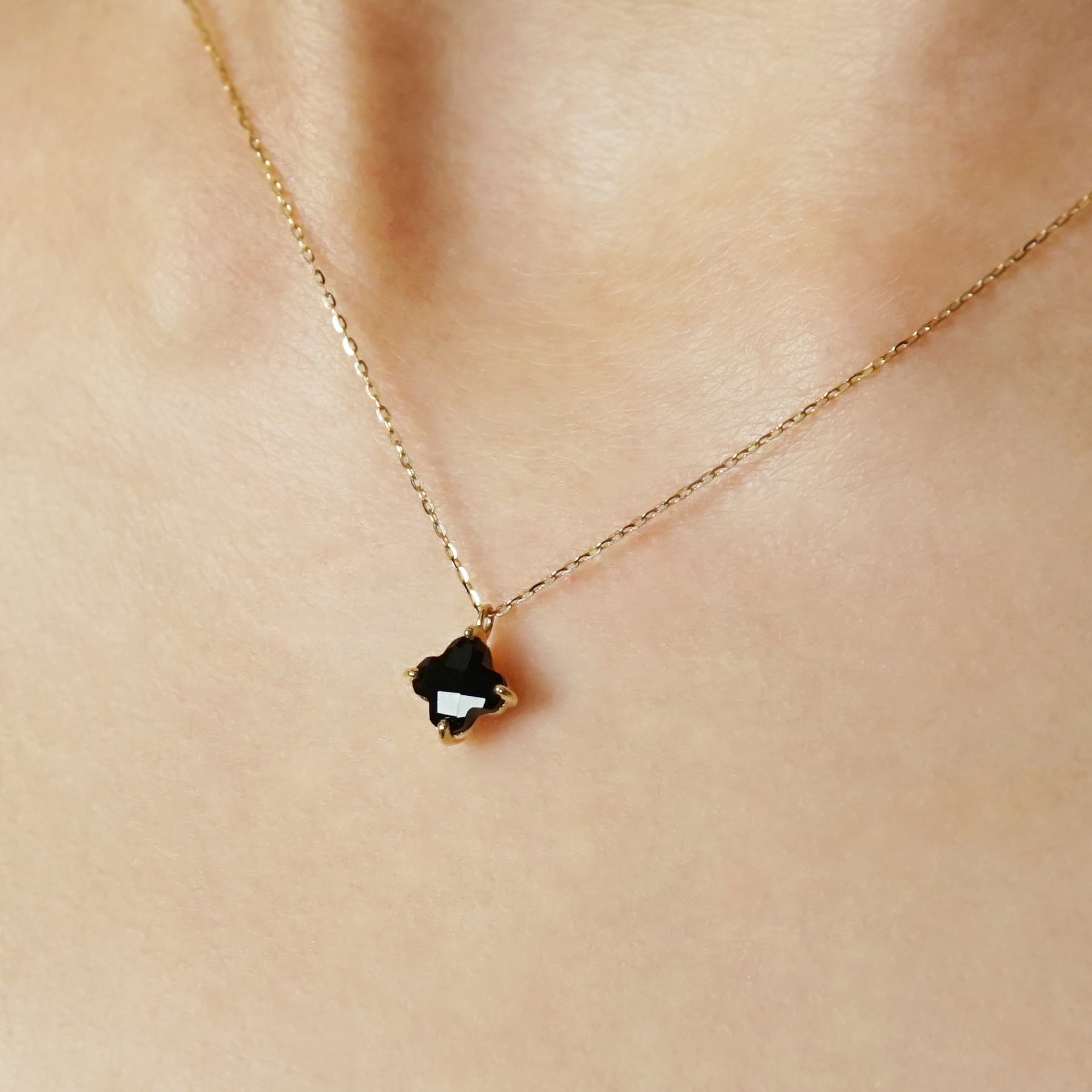 10K Onyx Lily Cut Necklace (Yellow Gold) - Model Image