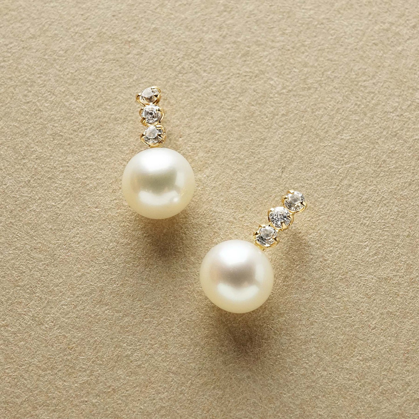18K/10K Freshwater Pearl 3-Stone Line Earrings (Yellow Gold) - Product Image