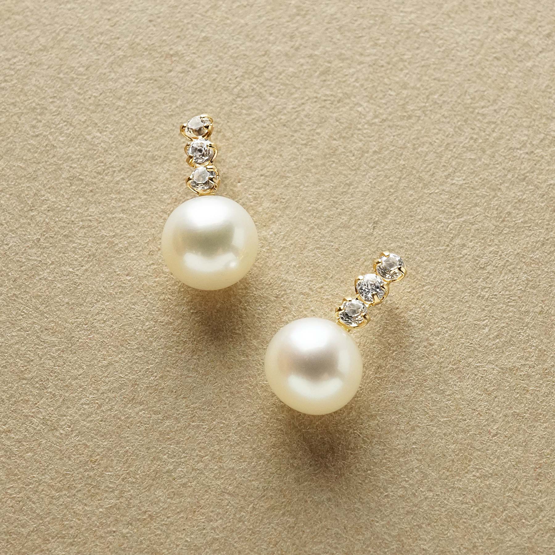 18K/10K Freshwater Pearl 3-Stone Line Earrings (Yellow Gold) - Product Image