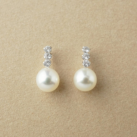 14K/10K Freshwater Pearl Bar Line Earrings (White Gold) - Product Image