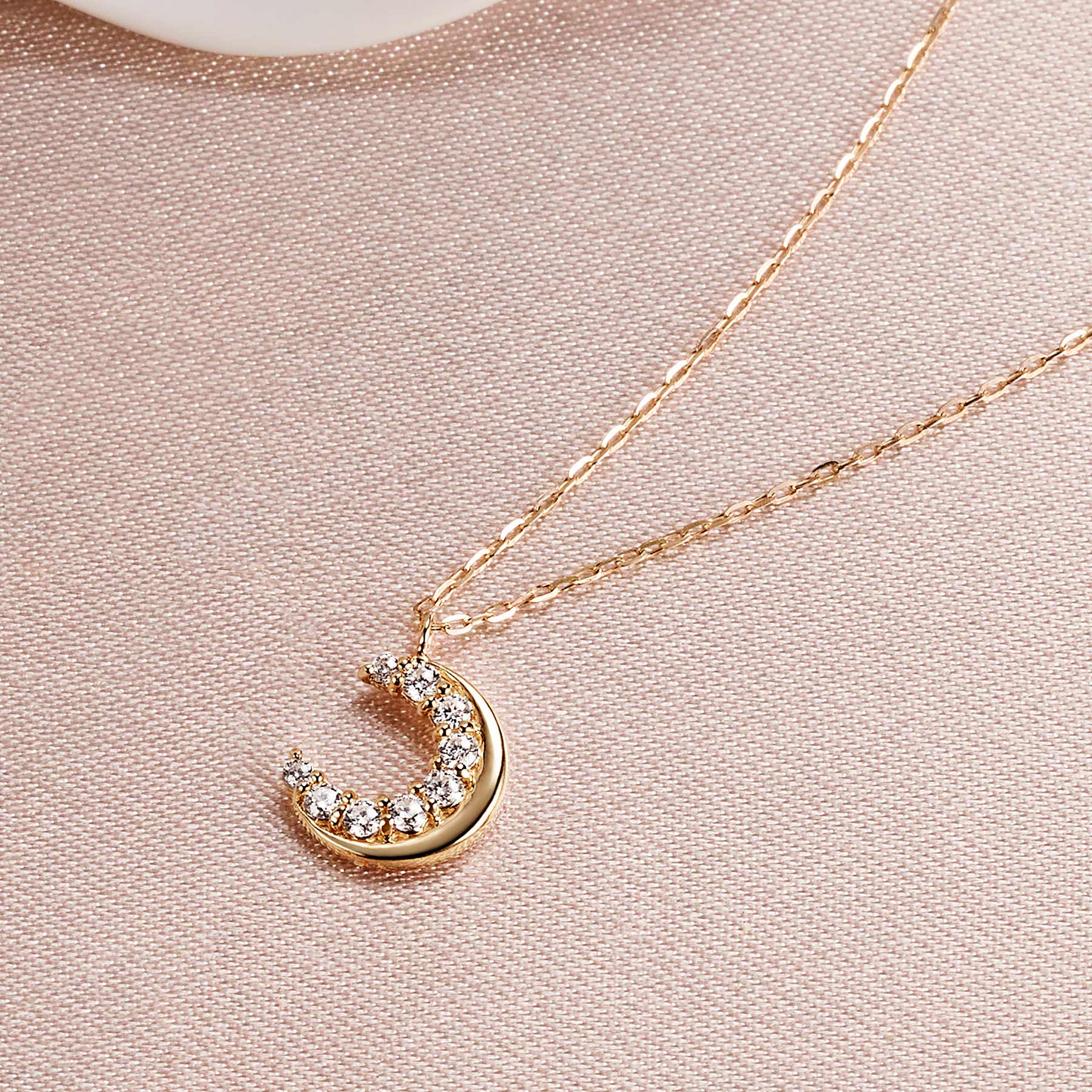 10K Moissanite Moon Necklace (Yellow Gold) - Product Image