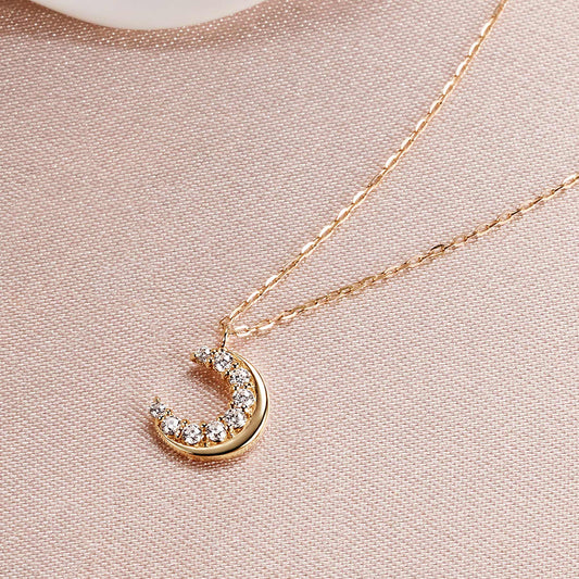 10K Moissanite Moon Necklace (Yellow Gold) - Product Image