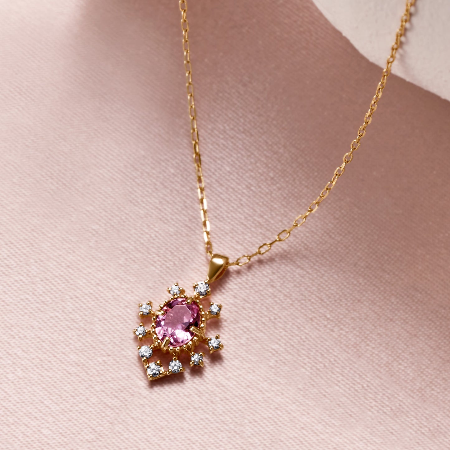 10K Moissanite Pink Tourmaline Necklace [Birth of a Star] (Yellow Gold) - Product Image