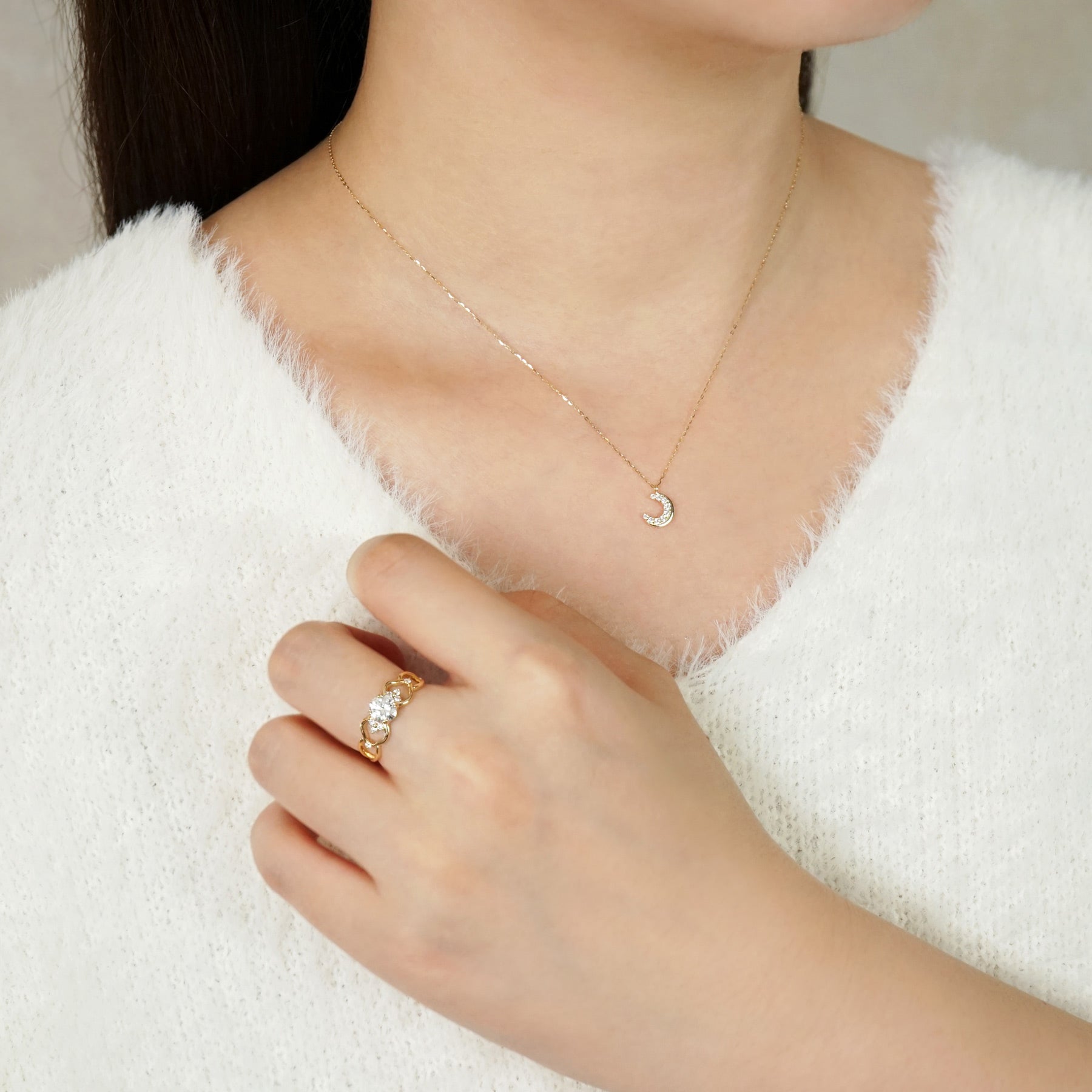 10K Moissanite Cushion Cut Ring (Yellow Gold) - Model Image