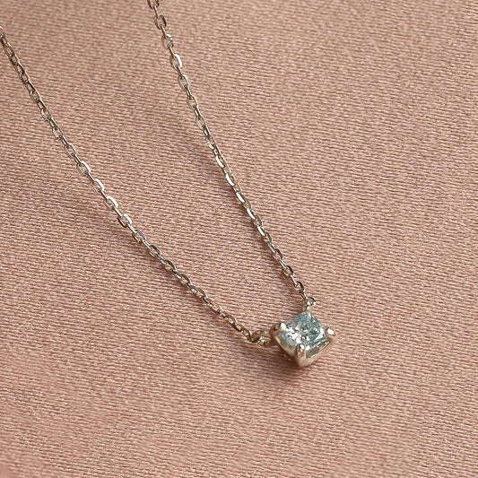 [Limited Edition] Platinum Princess Cut Ice Blue Diamond Necklace - Product Image
