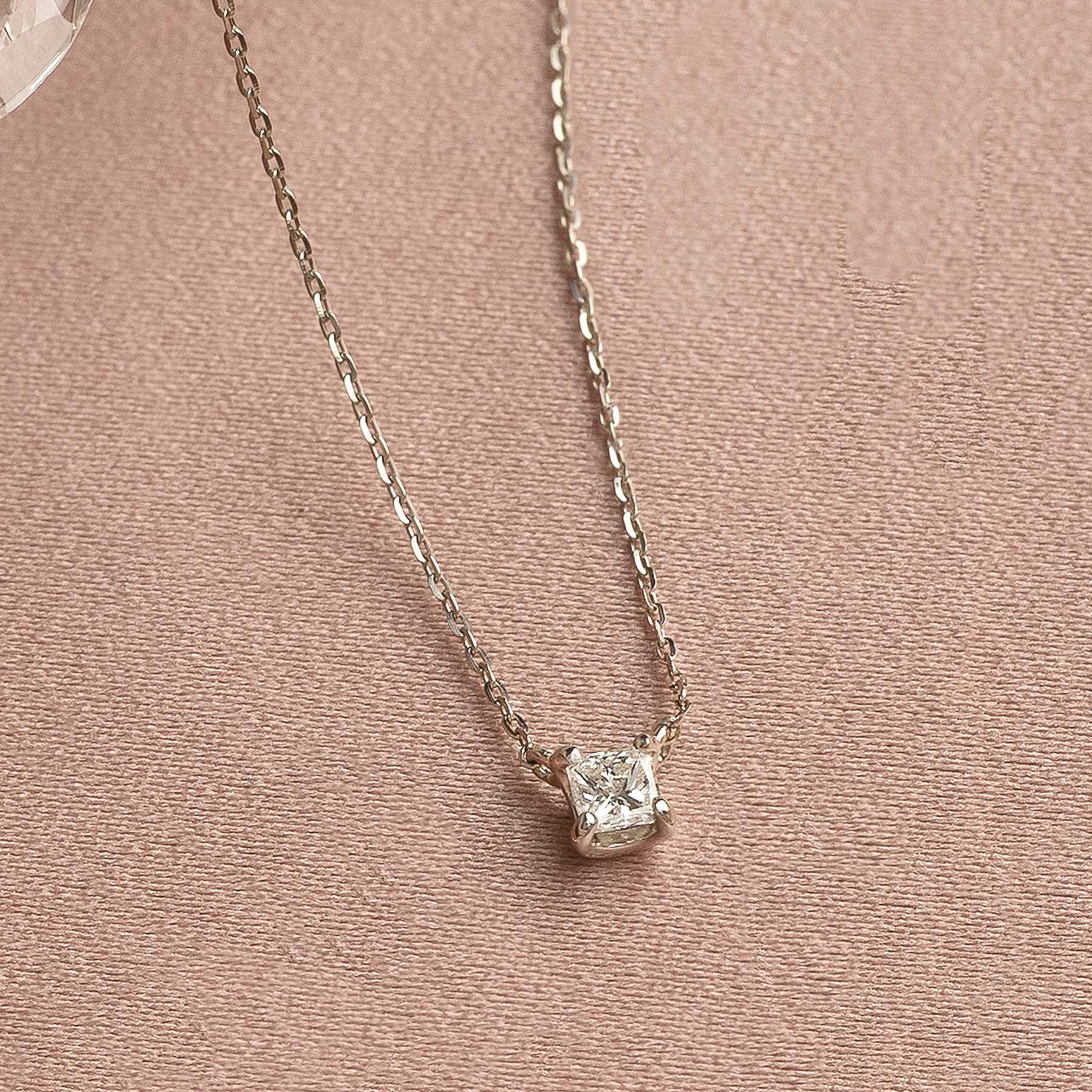 [Limited Edition] Platinum Princess Cut Diamond Necklace - Product Image