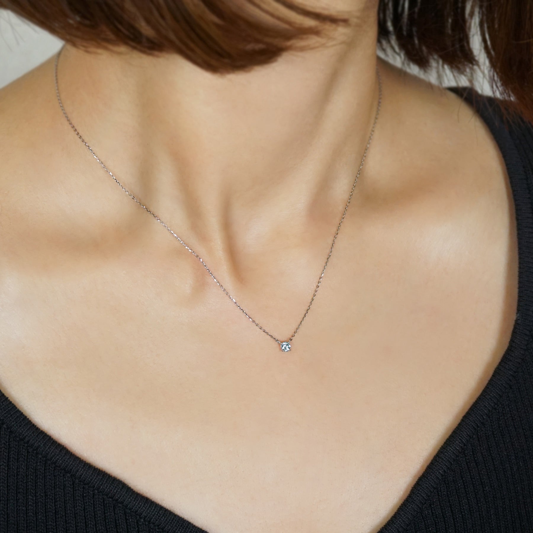 [Limited Edition] Platinum Ice Blue Diamond Solitaire Necklace - Model Image