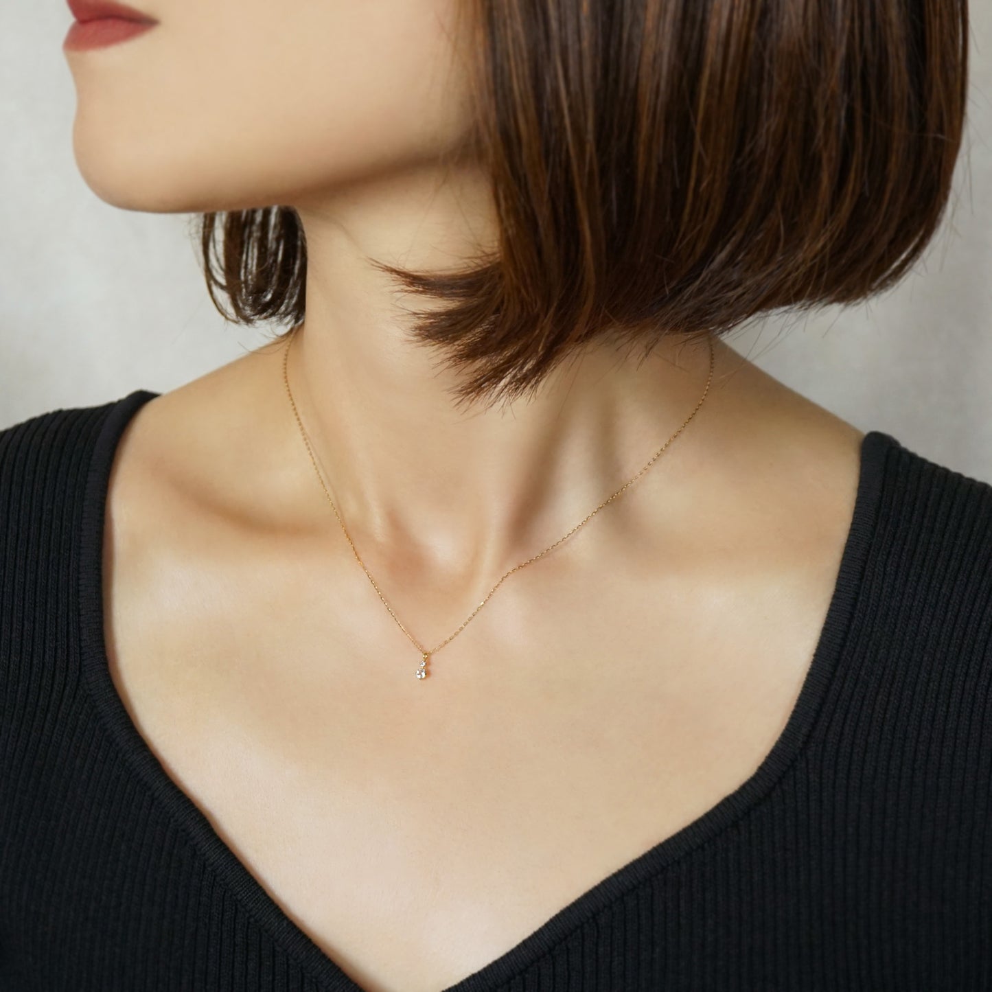 10K Diamond White Topaz Simple Necklace (Yellow Gold) - Model Image