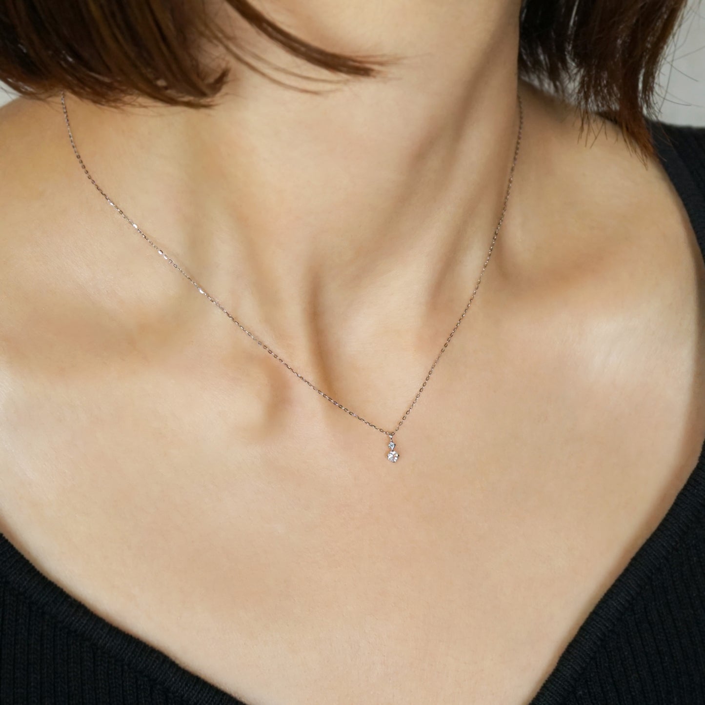 10K Diamond White Topaz Simple Necklace (White Gold) - Model Image